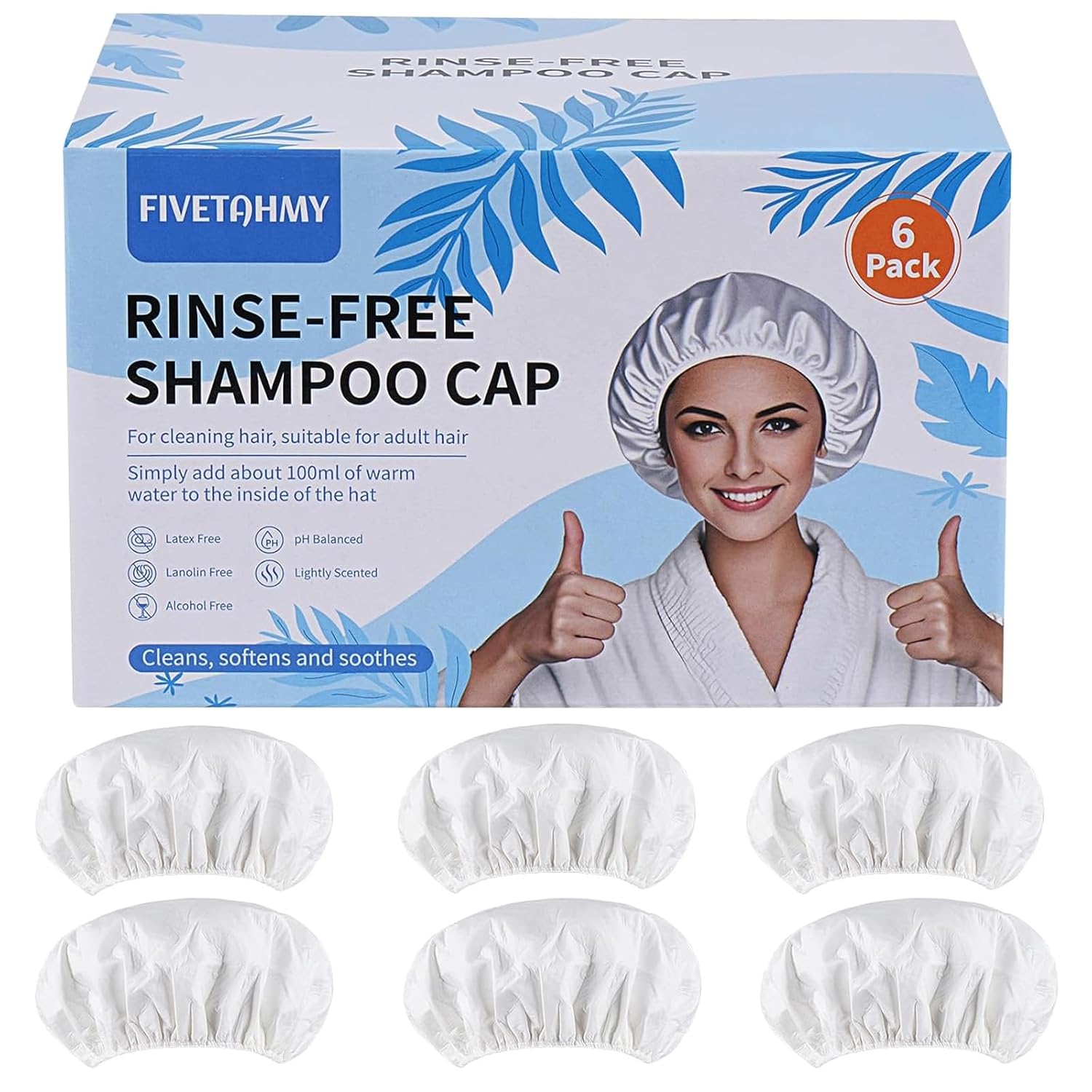 Detalle de 6 Pack No-Rinse Shampoo Caps: Waterless Hair Wash for Bedridden, Elderly, and Post-Surgery Care