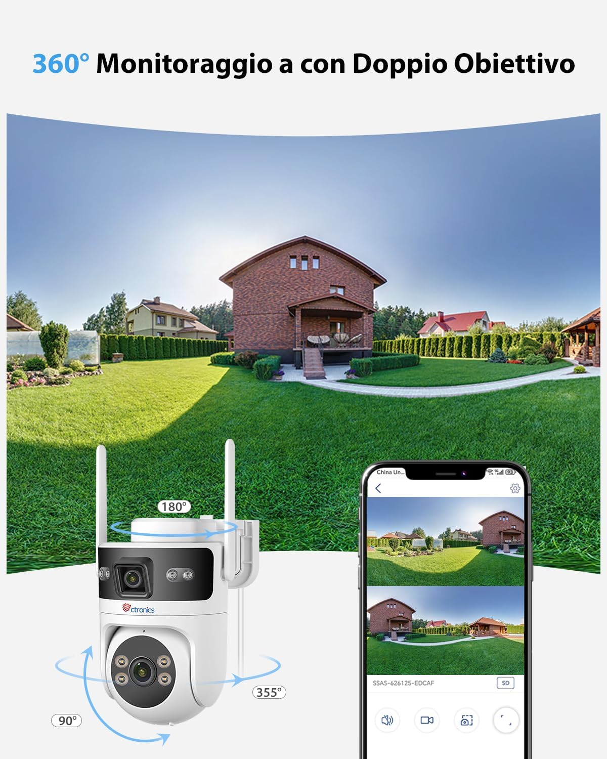 Thumbnail 6 de Ctronics PoE Telecamera Wi-Fi Esterno Doppio Obiettivo: Sorveglianza 360° con Tracciamento AI