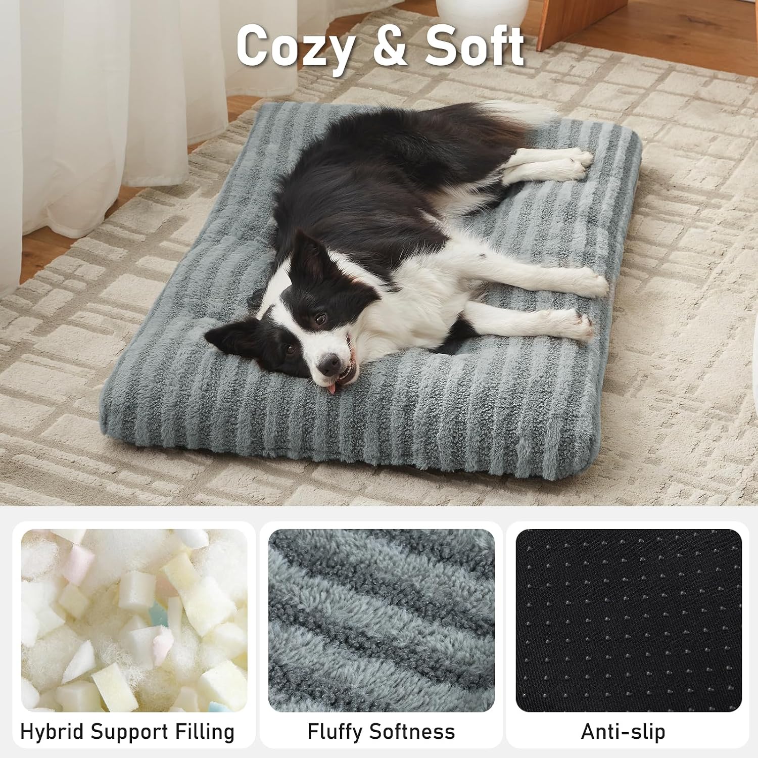 Detalle 2 de FURTIME Dog Bed, 29 x 21 x 3-Inch Plush Crate Pad with Non-Slip Bottom