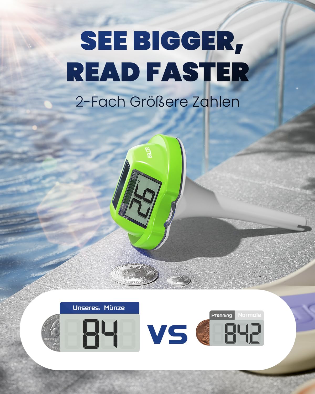 Detalle de BALDR Solar Schwimmendes für Pool – Doppel-Display, IPX7, grün