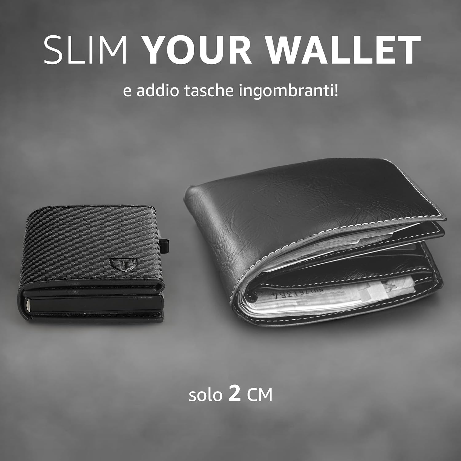 Detalle de TENBST Portafoglio Slim con RFID Anticlonazione e Portamonete – Carbon Nero