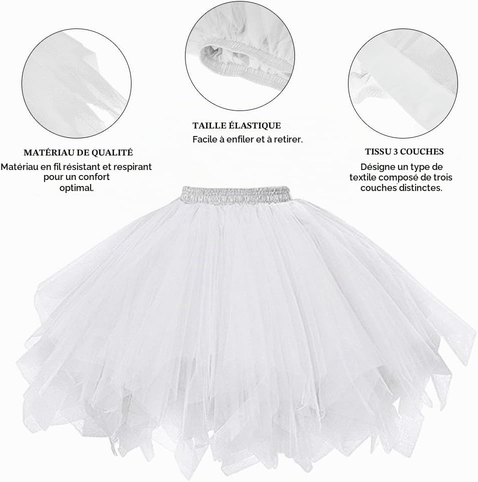Detalle 2 de BSBUY tutu-rok met 3 lagen, elastische tailleband en polyester tule