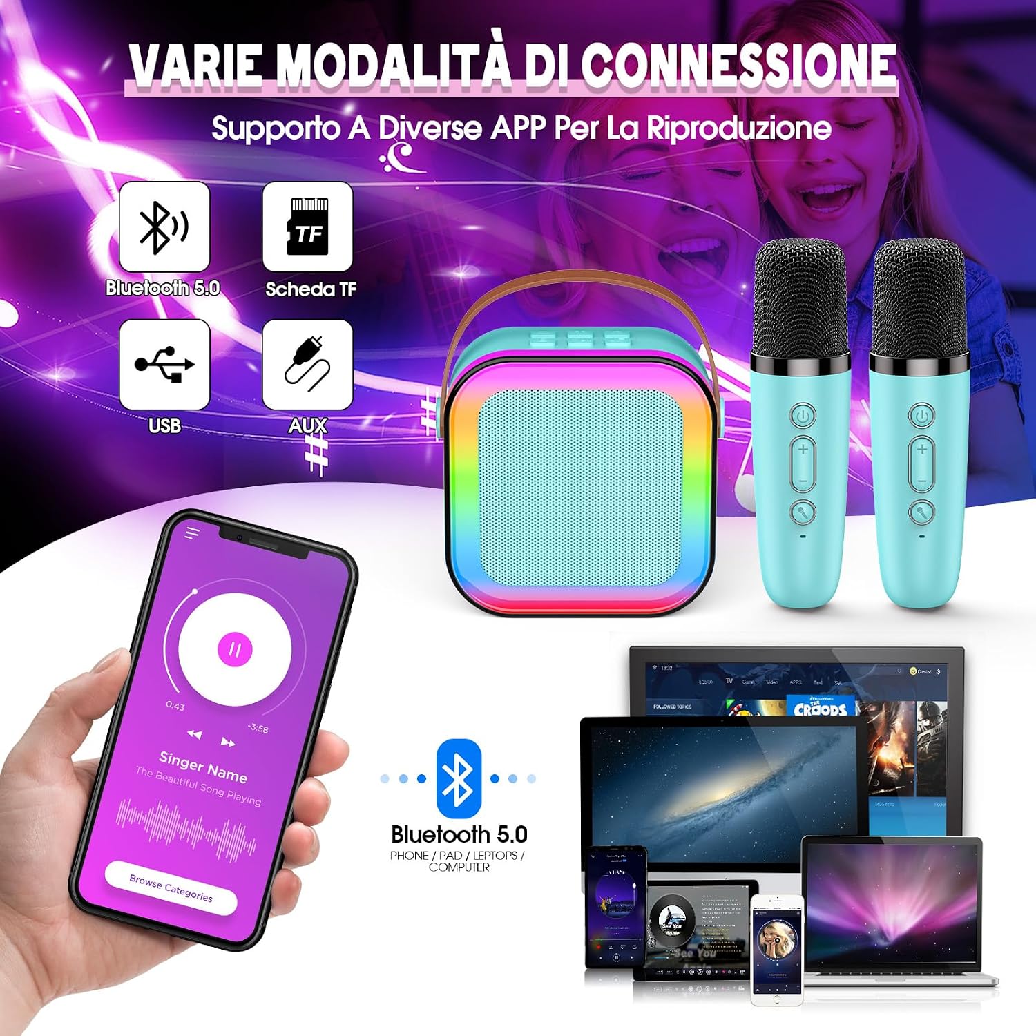 Detalle 2 de Microfono Bambini Karaoke Wireless 3-12 Anni