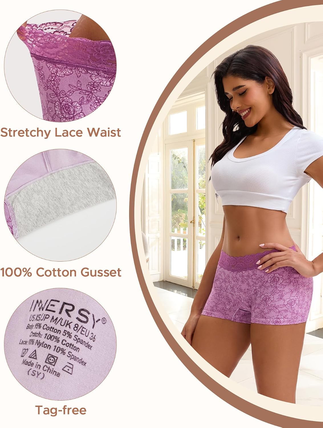 Thumbnail 3 de INNERSY Boxer Shorts Women Cotton Lace Pack 3