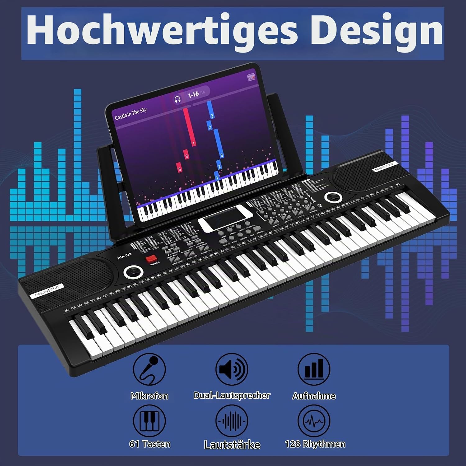 Detalle de Digital Piano Klavier 61 Tasten mit Notenständer – Tragbares E-Klavier von Dgddhjt