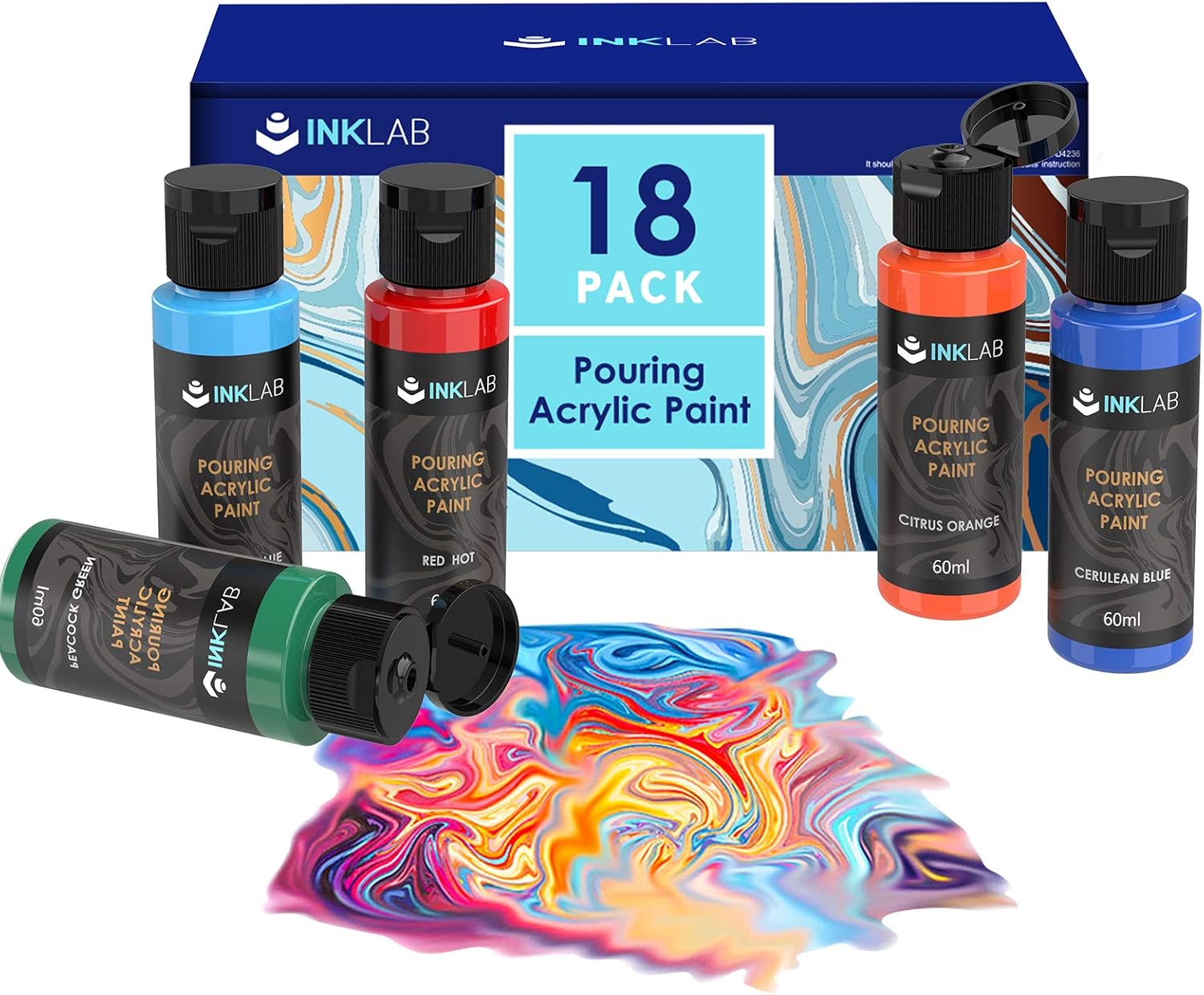 Thumbnail 6 de Kit de peinture acrylique à couler INK LAB – 35 couleurs prêt à verser (60 ml chaque)
