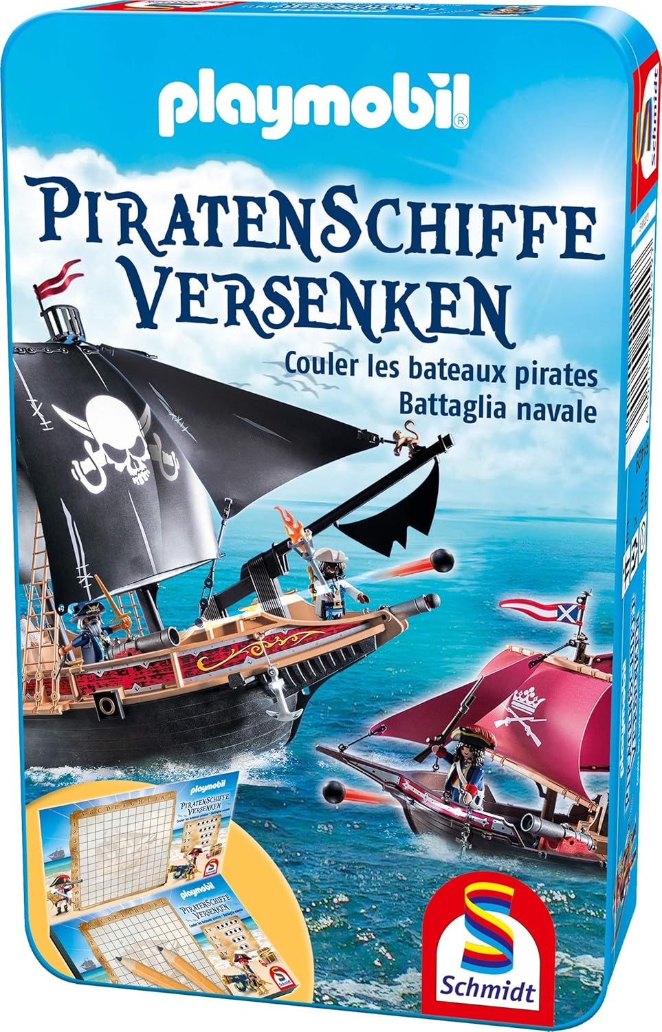 Schmidt Spiele 51429 Playmobil Bateaux de Pirate Coulant Moi avec Jeu dans Une boîte en métal Multicolore