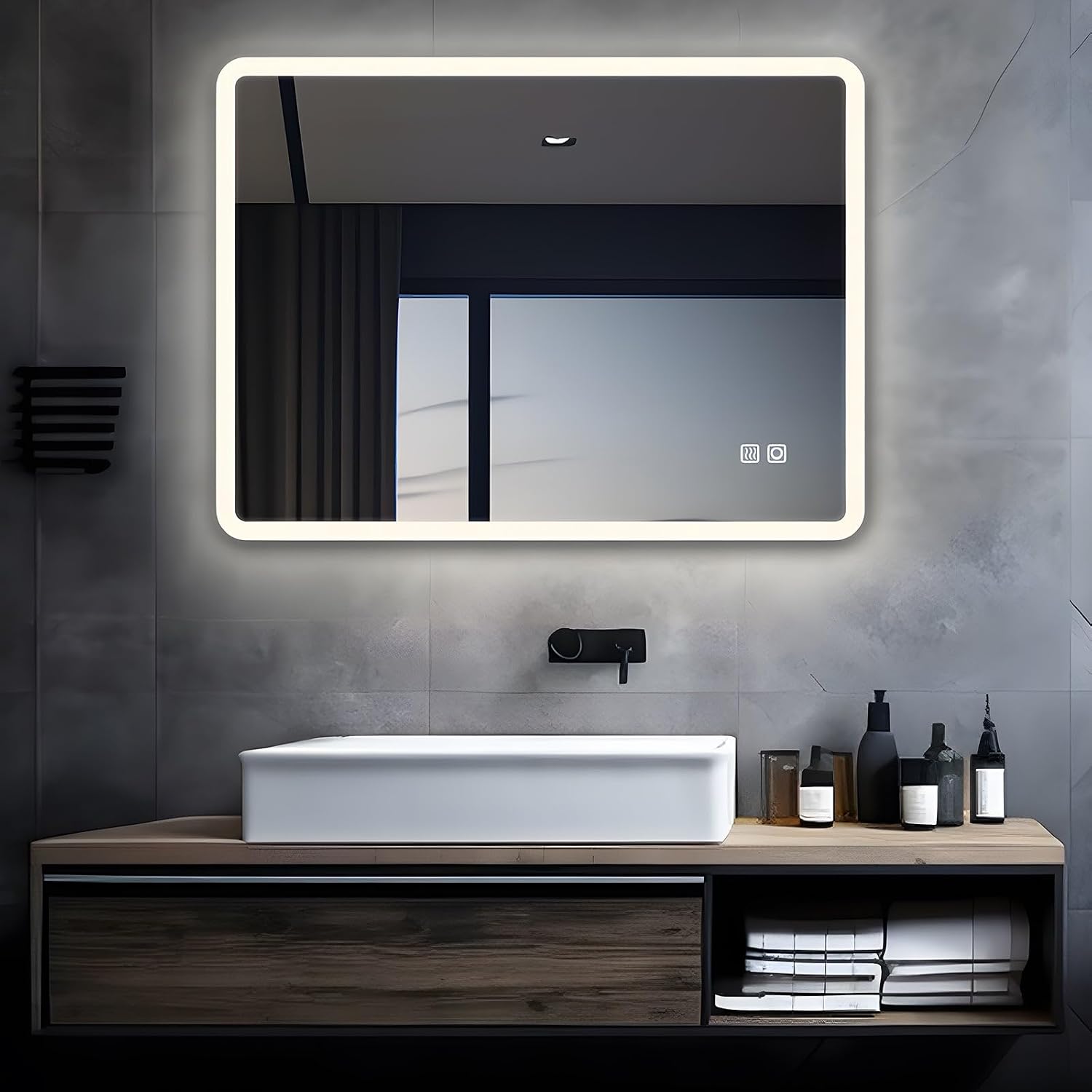 Detalle de MIQU Specchio da bagno LED 70x50 cm con touch, luce dimmerabile e antiappannamento