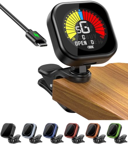Detalle de New bee Stimmgerät Gitarre LCD Farbdisplay – kompaktes Clip-Stimmgerät für Gitarre, Bass, Violine & Ukulele (Schwarz)