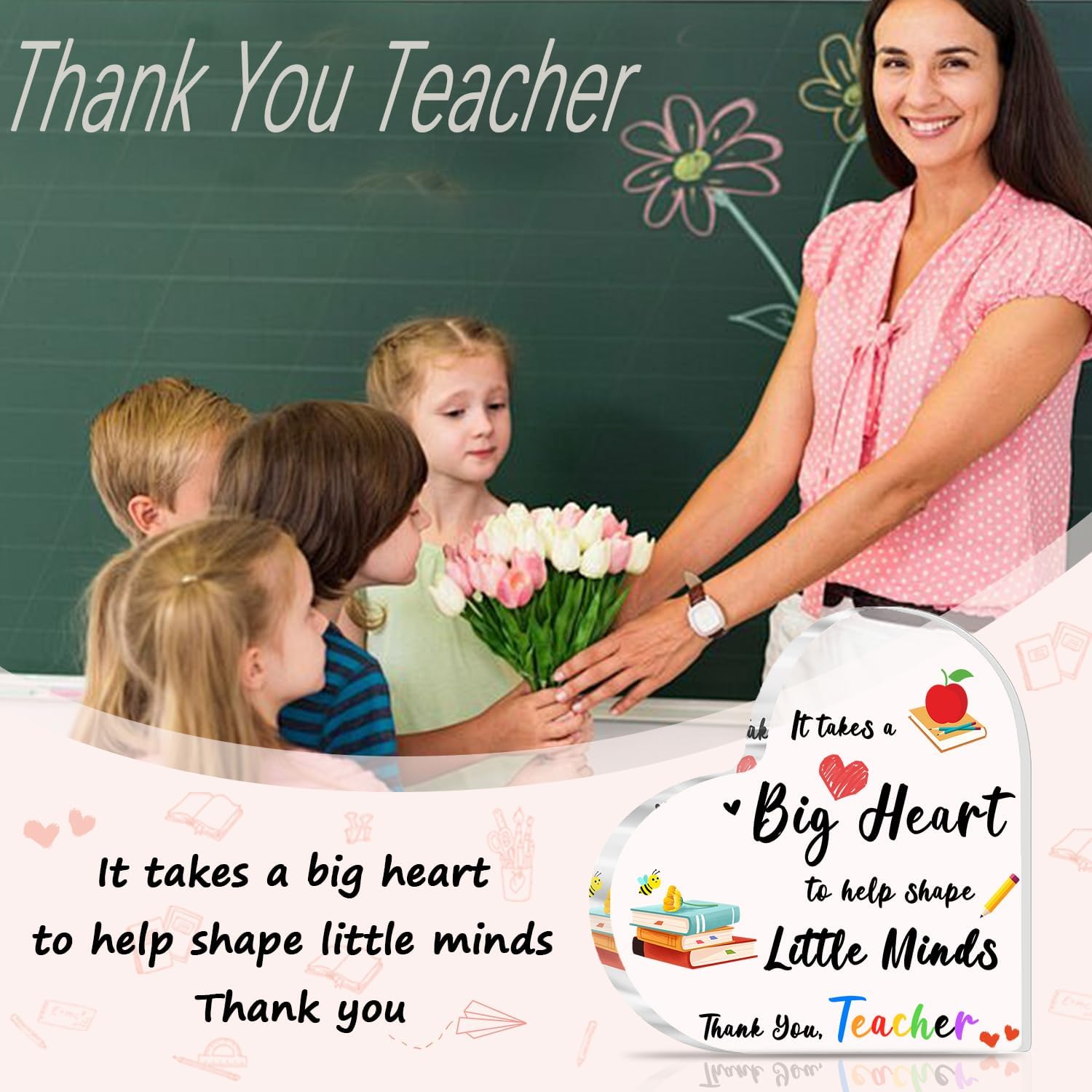 Detalle de Heart-Shaped Acrylic Teacher Plaque: A Thoughtful 'Big Heart' Gift for End of Year