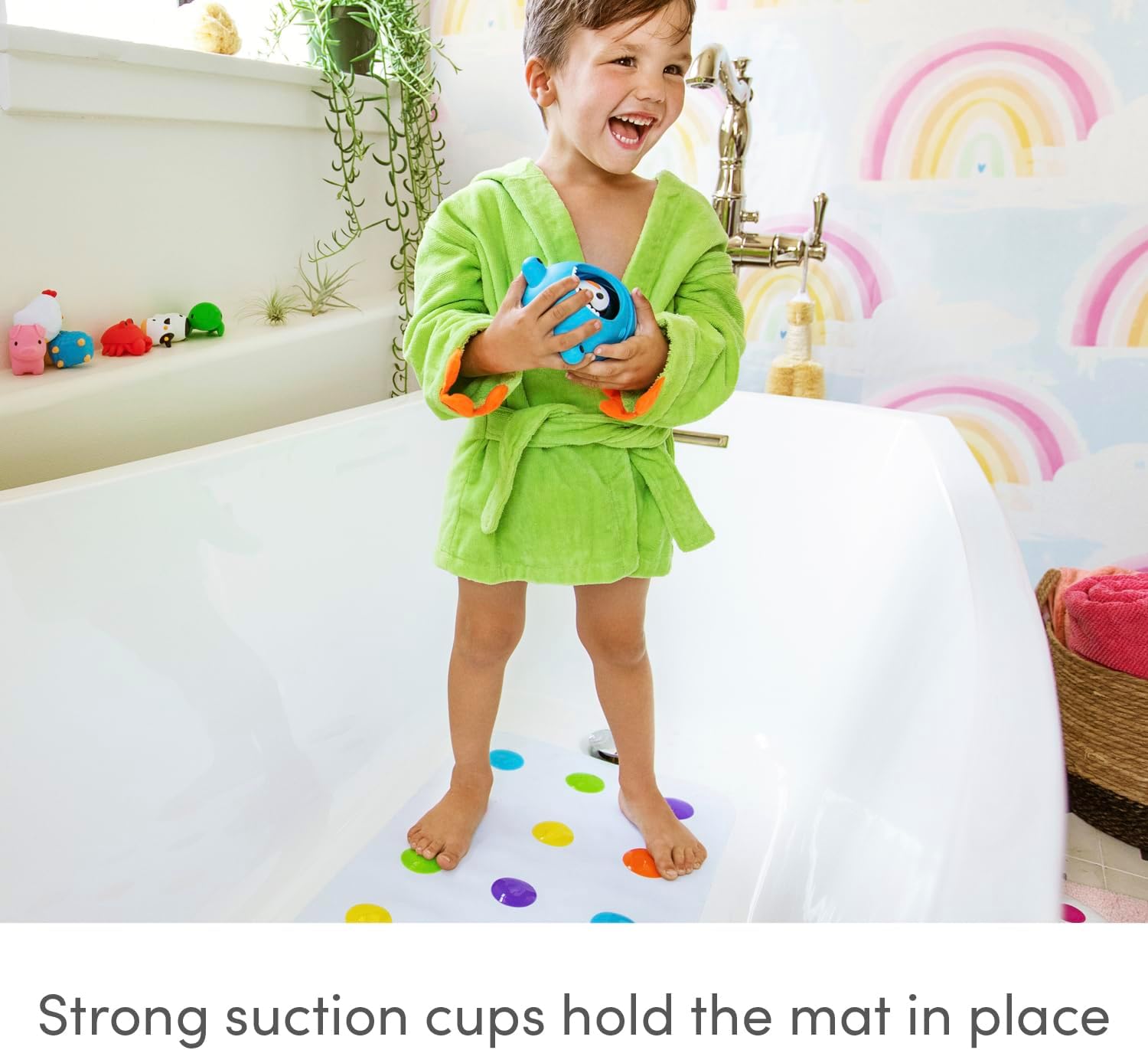 Detalle de Munchkin Dandy Dots Non Slip Baby Bath Mat (White) – Colourful Shower Mat with Strong Suction