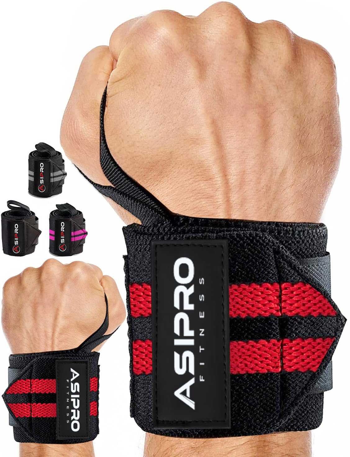 Detalle de ASIPRO Rouge et Noir Wrist Wraps, Cotton-Polyester Support in Red & Black