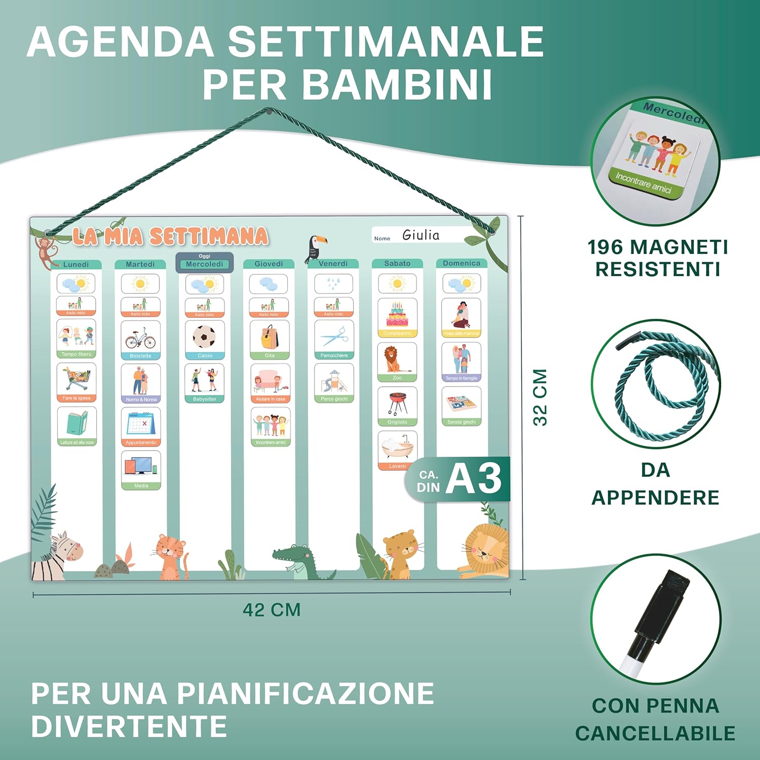 Thumbnail 1 de Mini Mindz Agenda settimanale per bambini – Lavagna magnetica Montessori con 196 magneti