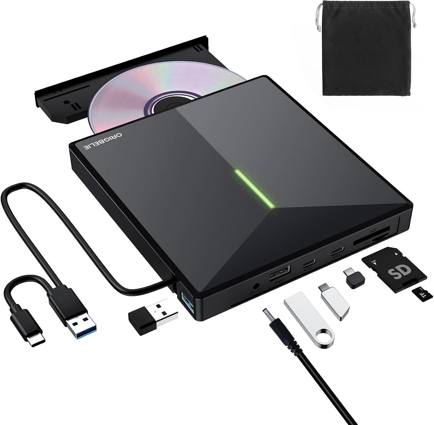 Detalle de ORIGBELIE TP888-NEW External CD/DVD Drive, USB 3.0 Hub and SD/TF Reader