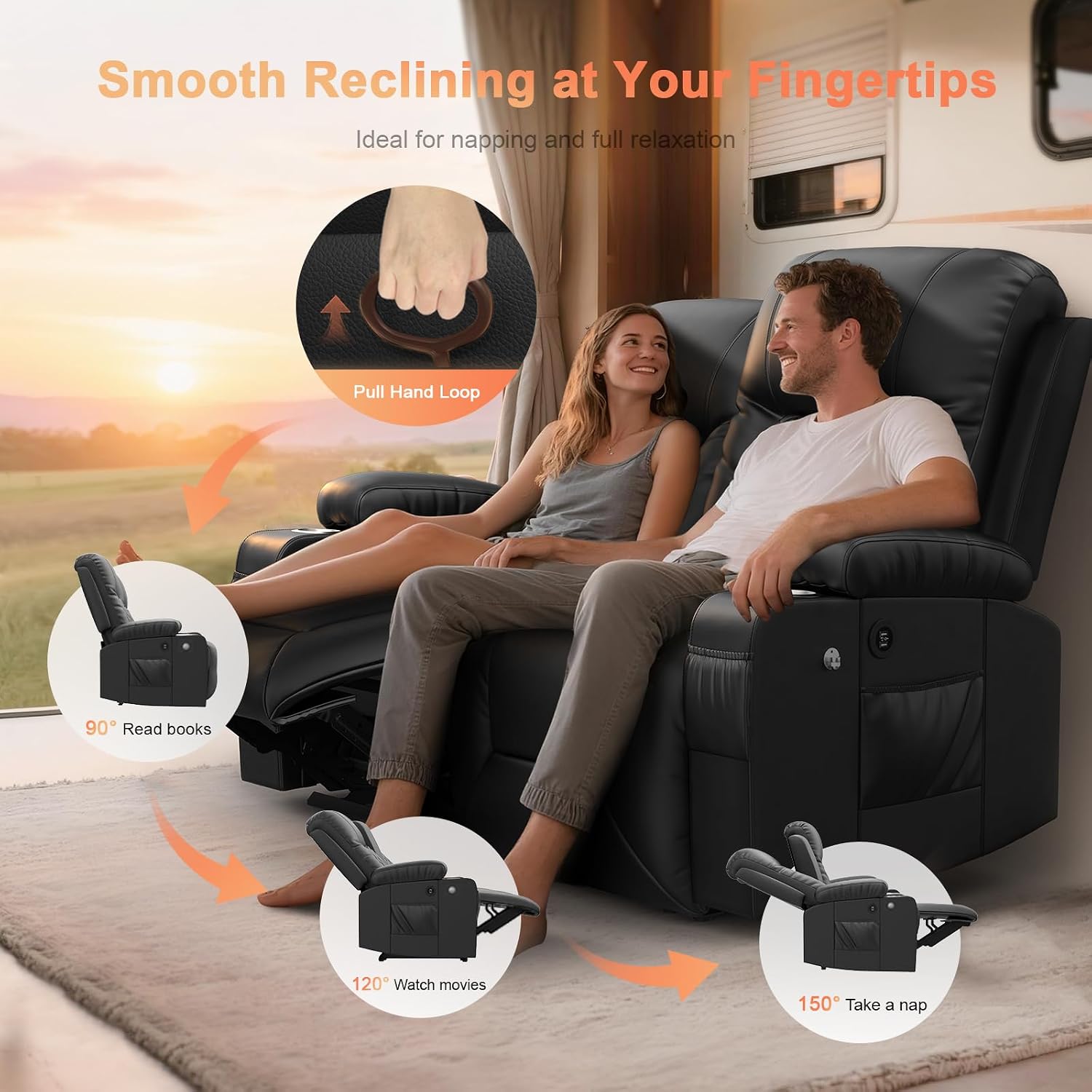 Detalle de MOSGAT RV loveseat recliner in PU leather
