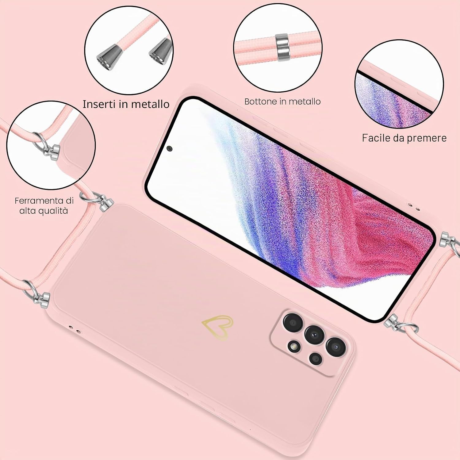 Thumbnail 5 de Oelrstfe Cover per Samsung Galaxy A53 5G con Cordino: custodia morbida, design a cuore e ciondolo regolabile