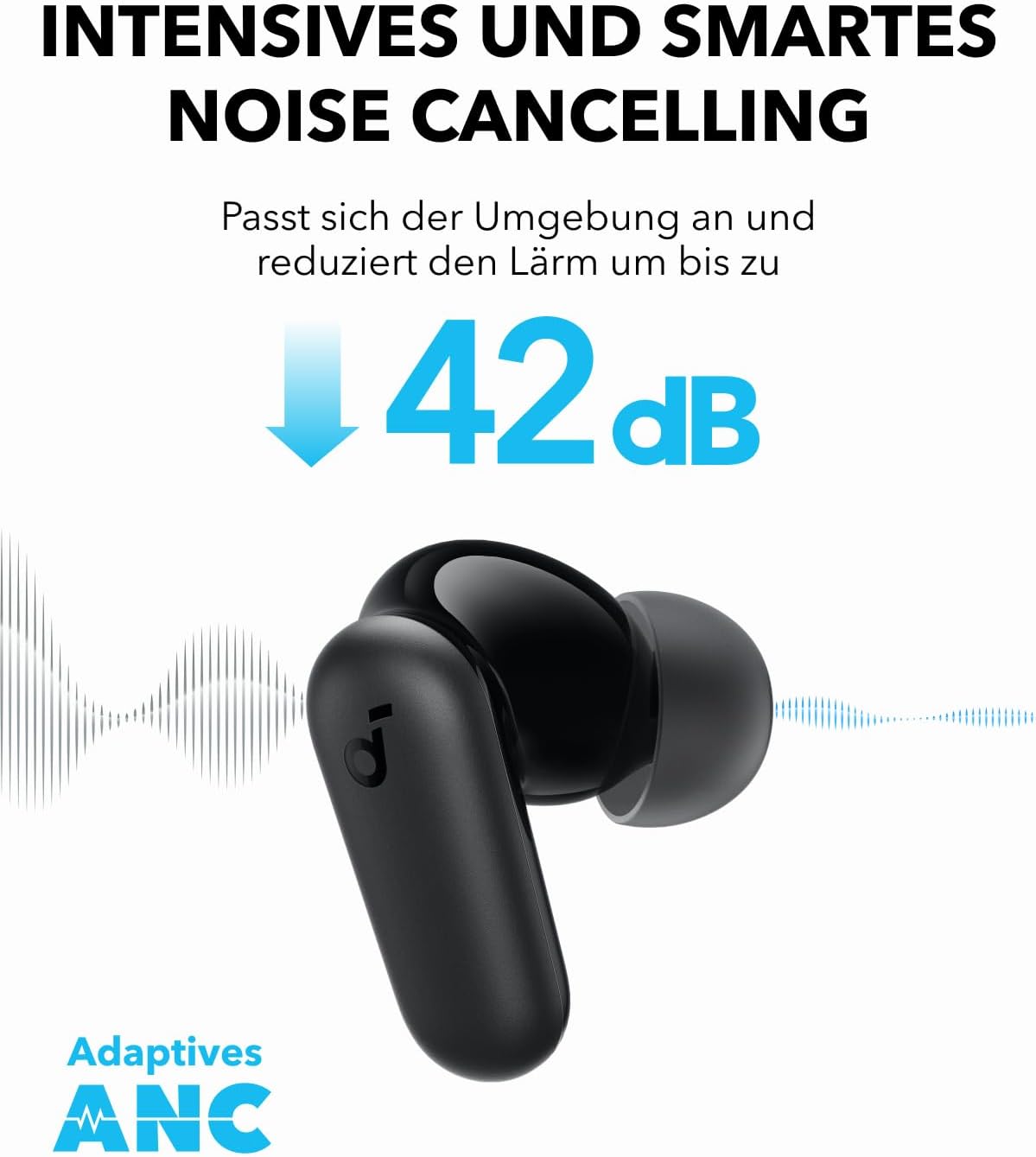 Detalle de soundcore by Anker P30i: Kabellose Ohrhörer mit smarter Geräuschunterdrückung