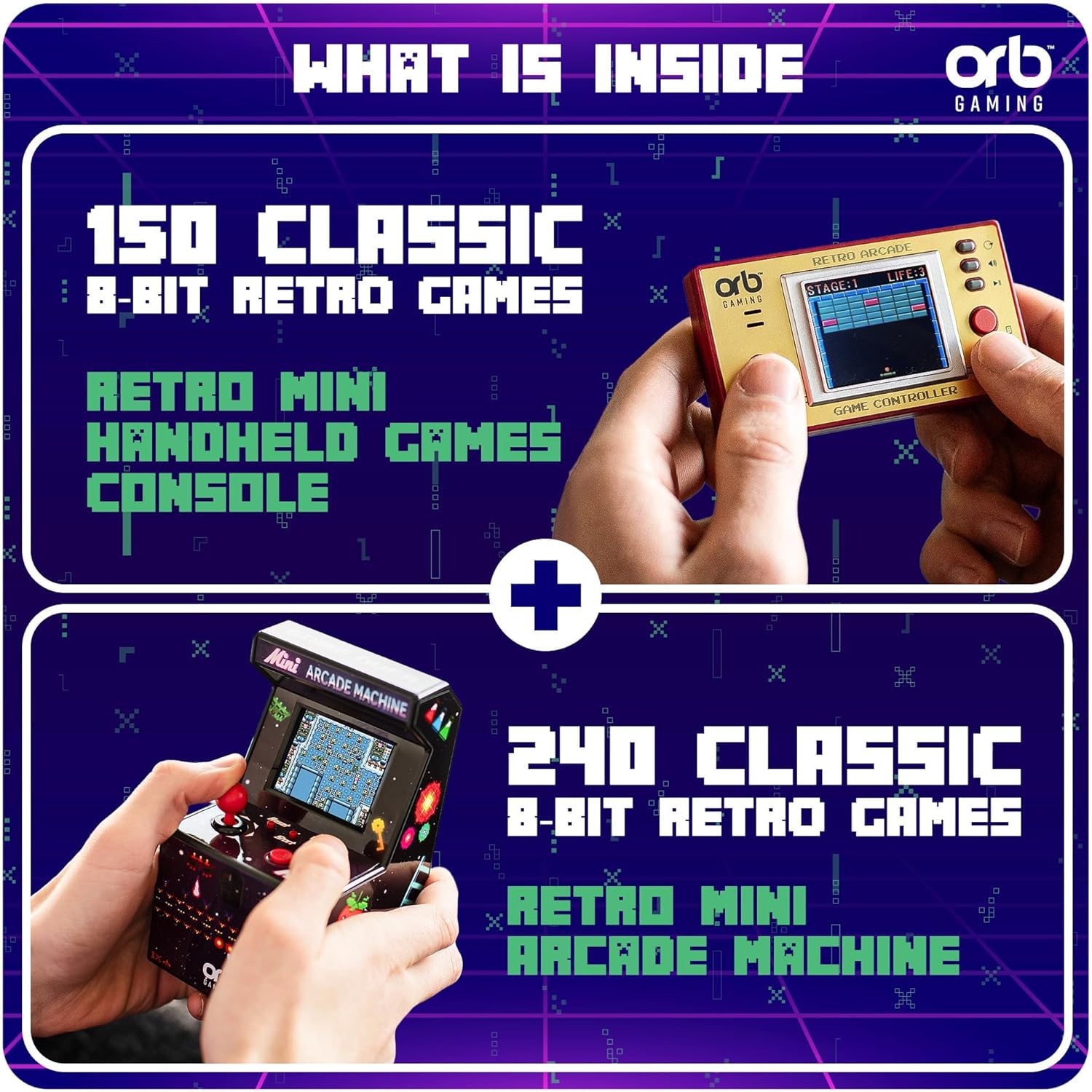 Thumbnail 1 de Orb Mini Retro Handheld Games Console & Arcade Bundle with 150 and 240 built-in games