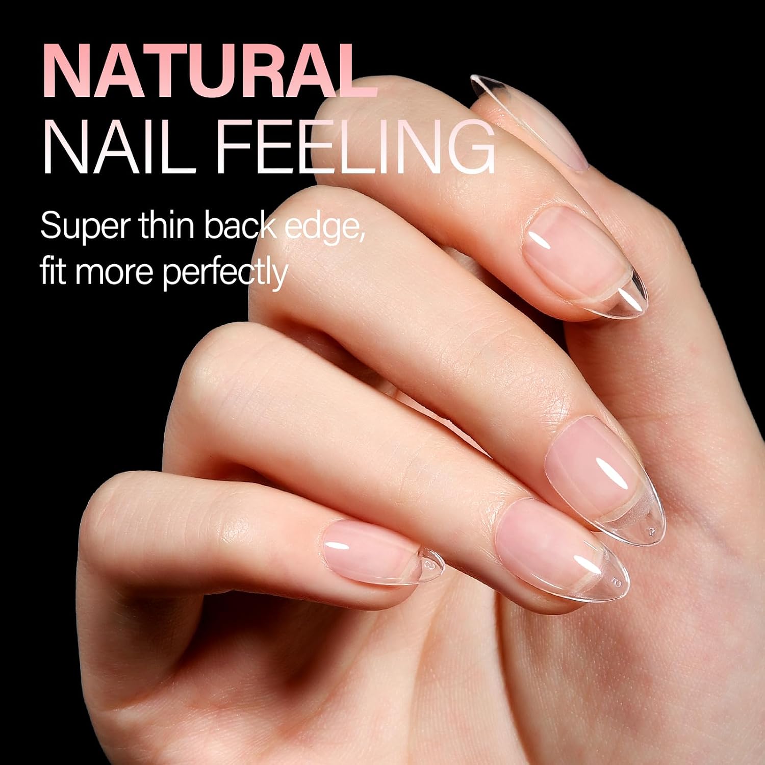 Thumbnail 2 de AILLSA Short Almond Nail Tips (Gel Jelly Press-On) 240PCS, 15 Sizes — Clear Half-Matte Full Cover Tips