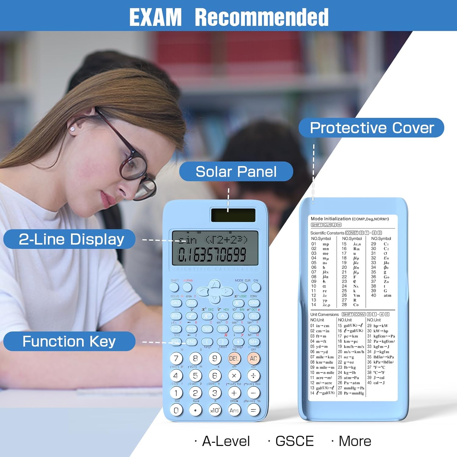 Thumbnail 2 de NEWYES Advanced Scientific Calculator for Exam (401 functions, 2-line display) – Blue