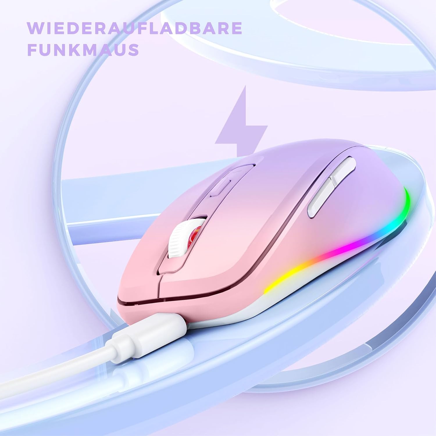 Thumbnail 2 de seenda Kabellose Maus mit Jiggler, wiederaufladbare 2.4G Funkmaus mit LED-Beleuchtung – 2.000 DPI (Rosa&Lila)