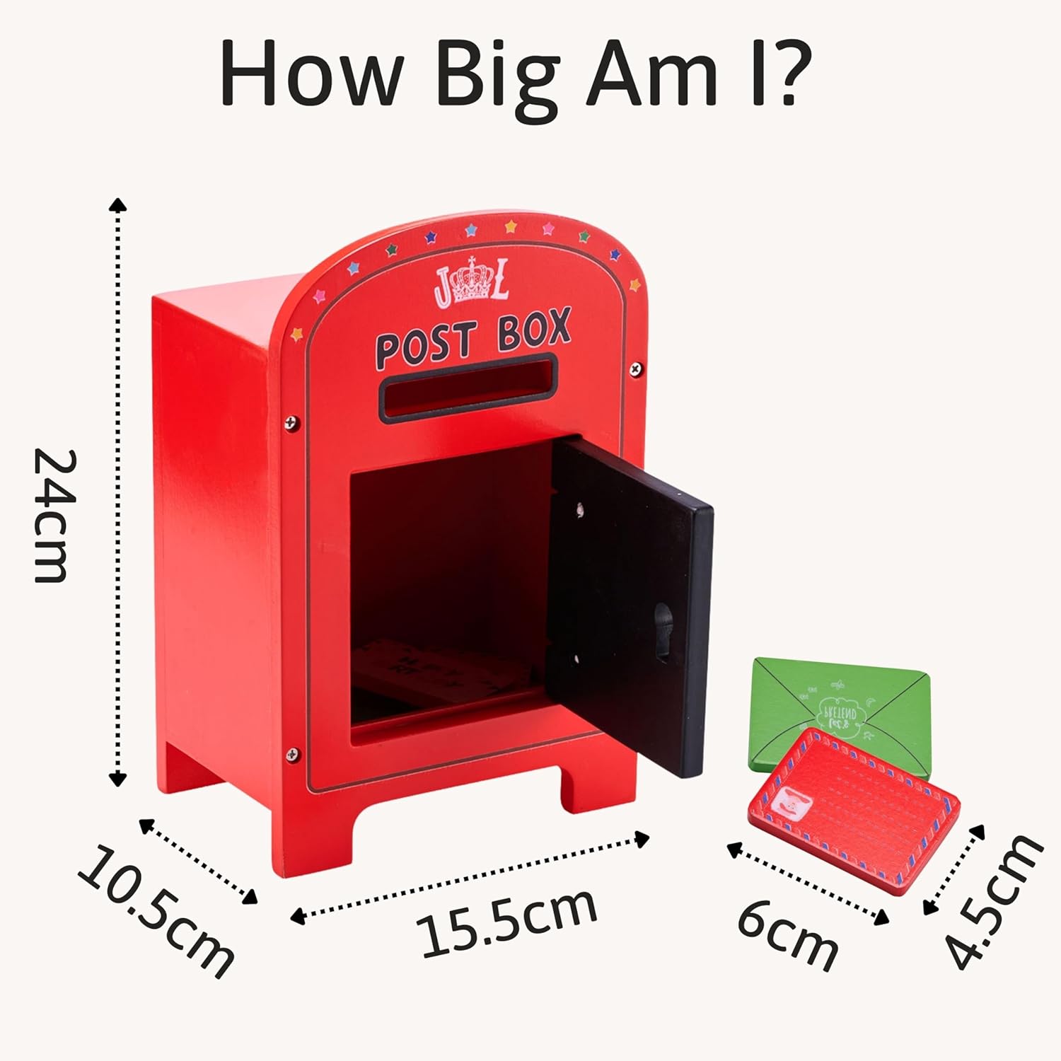Detalle 2 de Jaques of London Wooden Post Box Toy – Classic post office playset with envelopes & blackboard (2+ years)
