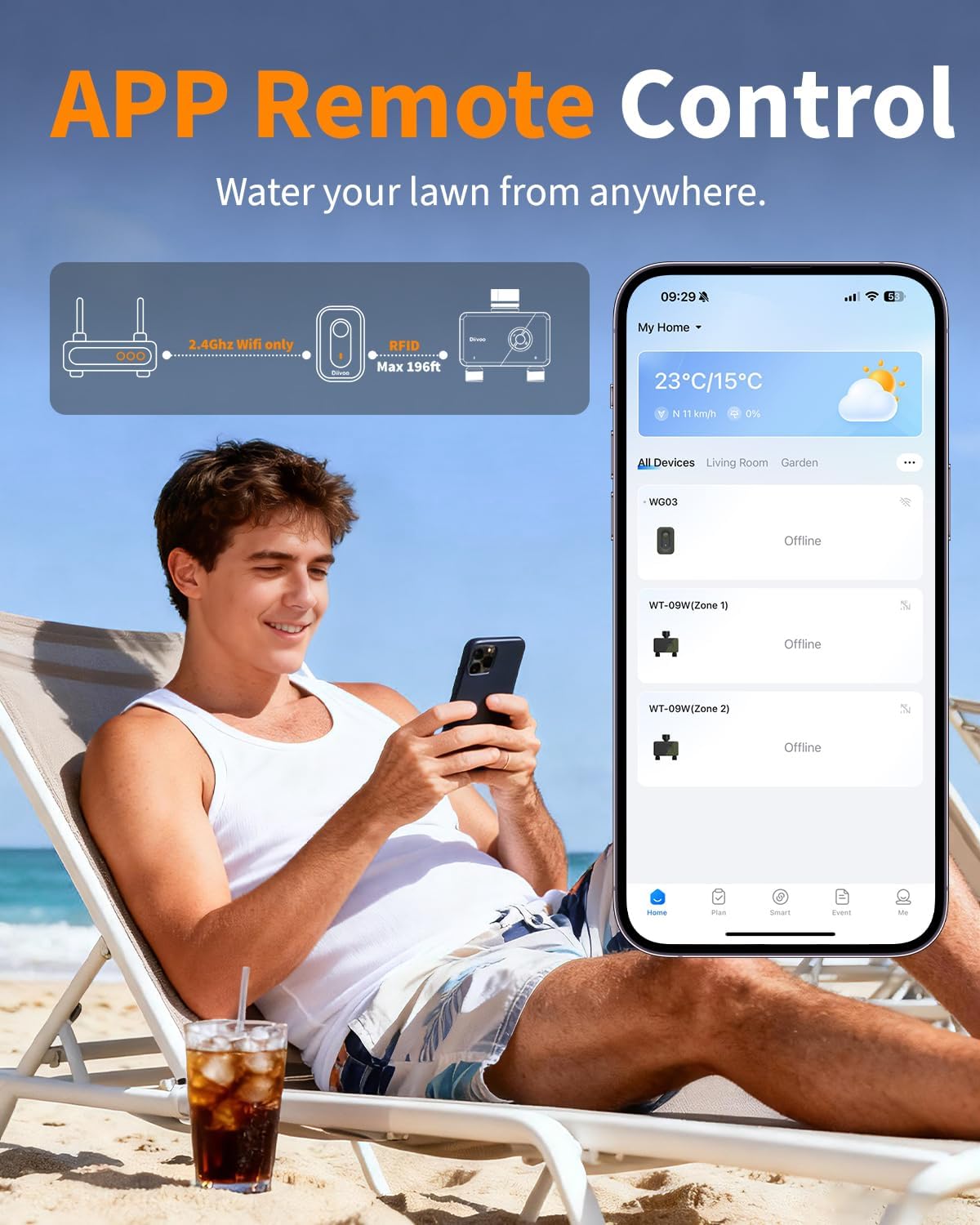 Thumbnail 2 de Diivoo WiFi Sprinkler Timer (2 Zone) smart hose & tap controller with app and Alexa/Google support
