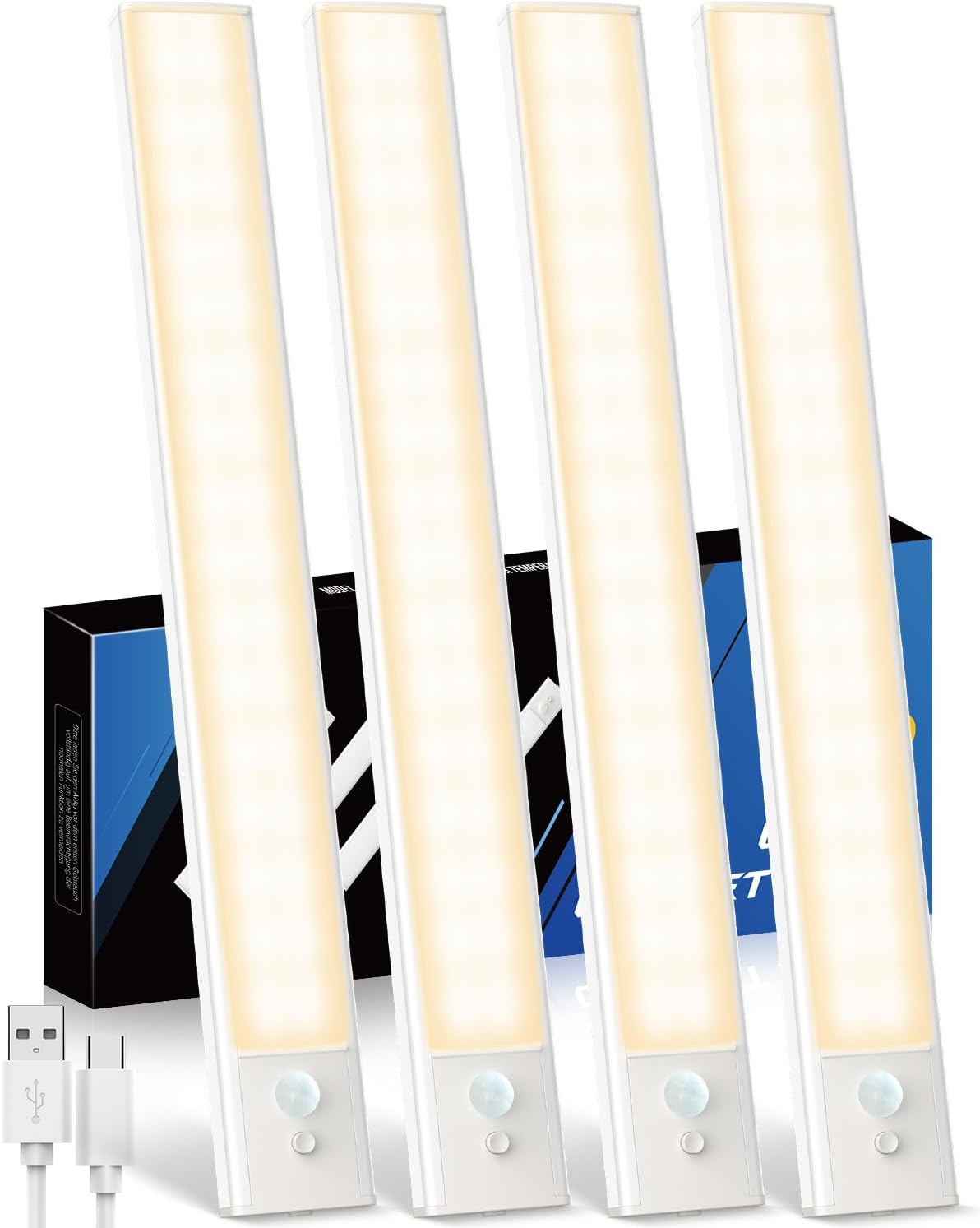 Detalle de KALAHOL 4 Pack Under Cabinet Kitchen Lights with Motion Sensor – 20cm, Warm White