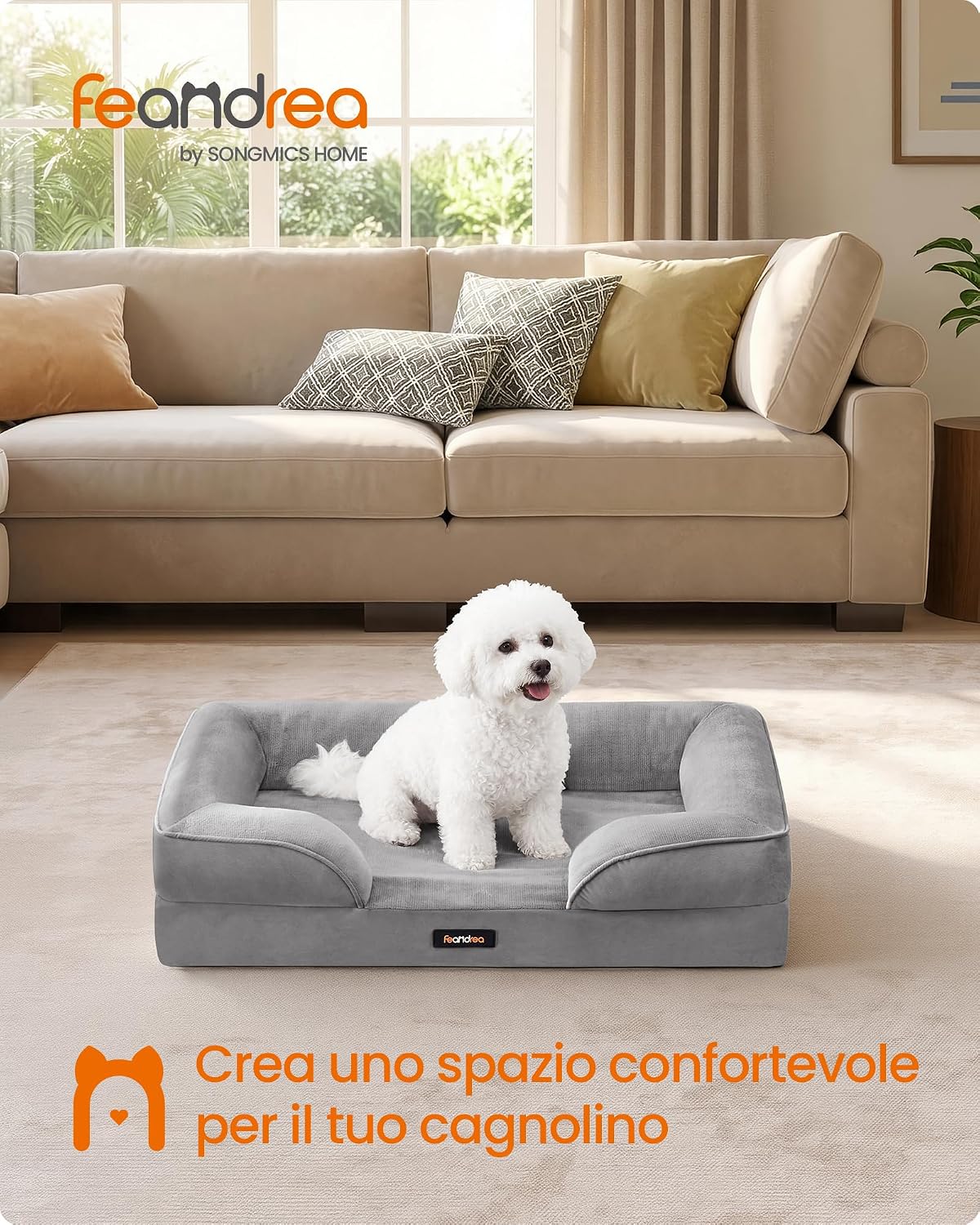 Detalle 2 de Feandrea Cuccia Ortopedica per Cani M – Letto con Bordo Rialzato, 76x51x16 cm, Grigio Tortora