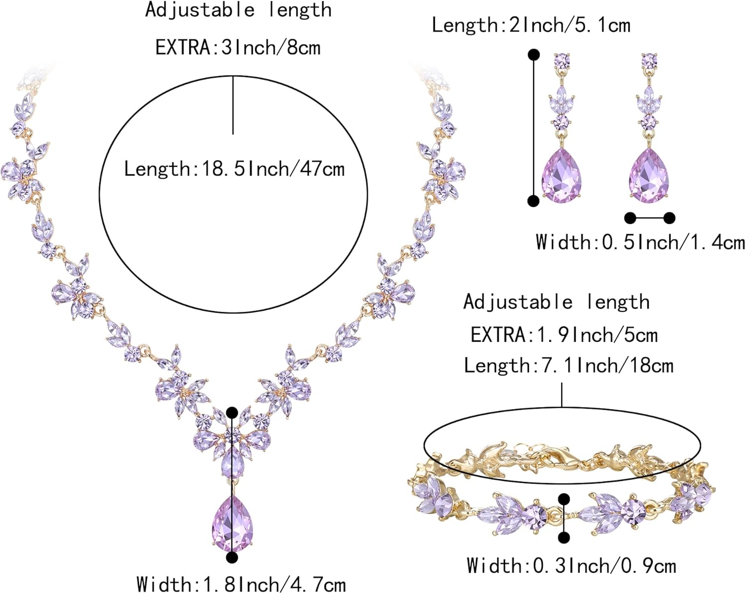 Thumbnail 4 de Parure bijoux de mariage Clearine : collier Y, bracelet tennis et boucles pendantes en cristal bleu