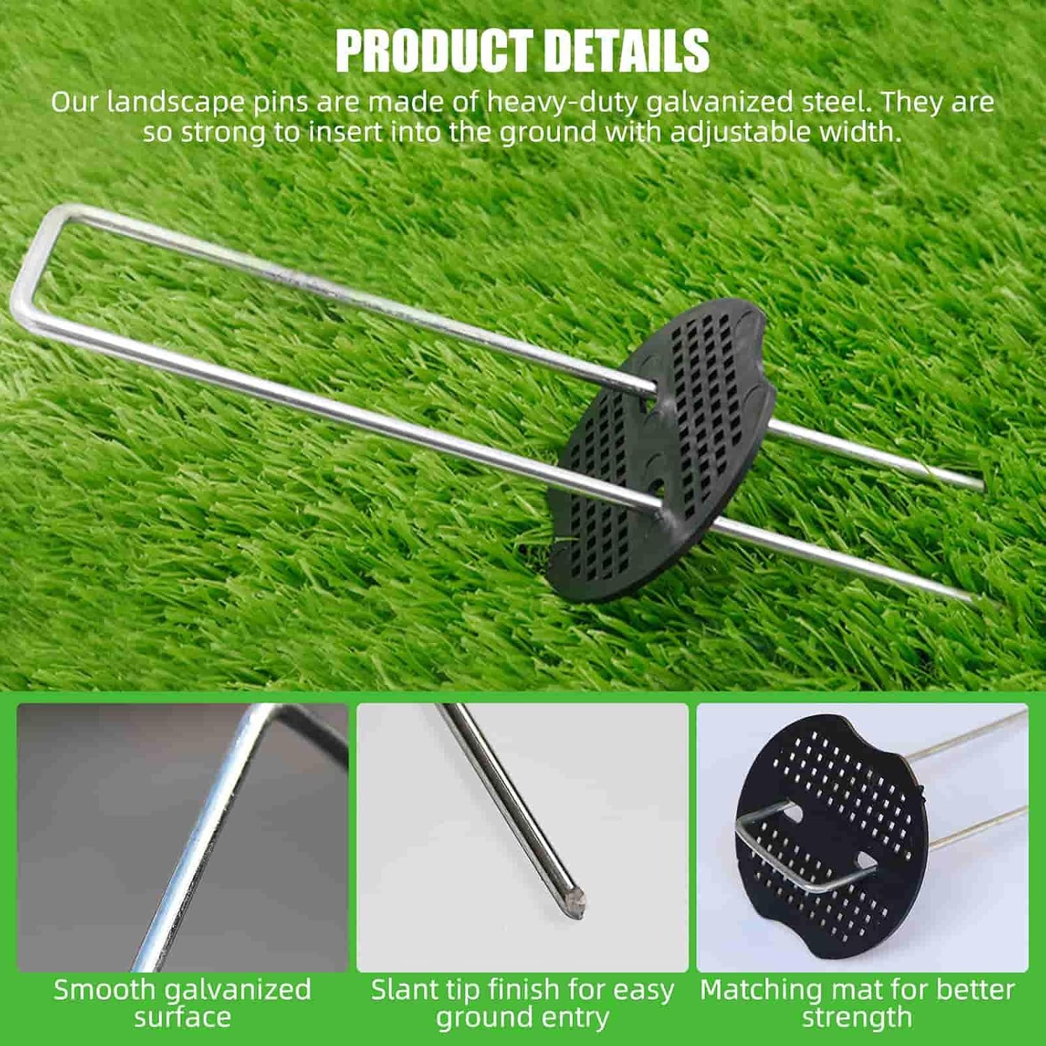Thumbnail 4 de Eidoct 60Pcs Weed Control Membrane Pegs + 60Pcs Buffer Washer (6"/150mm) with Gasket – Galvanised Garden Stakes for Weed Barrier and Landscape Projects