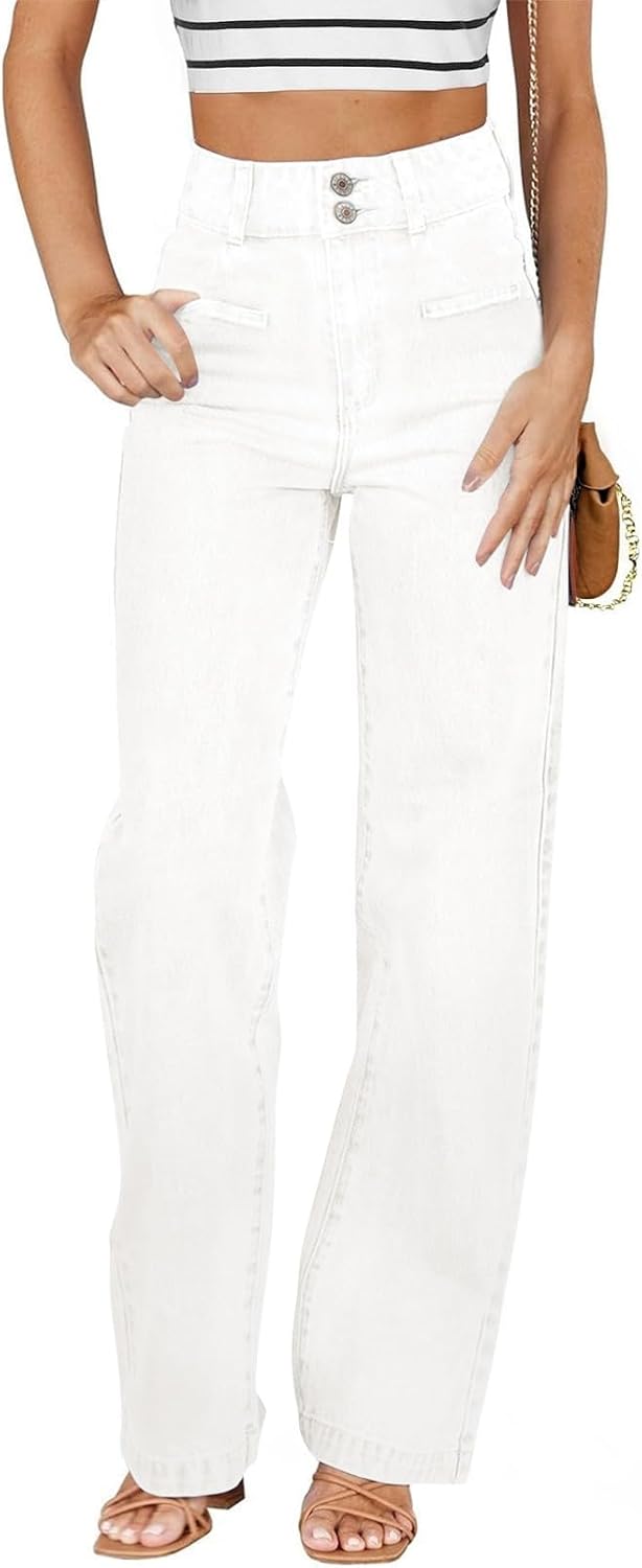 Detalle de Sidefeel Women’s High-Waisted Straight-Leg Stretch Jeans with Pockets (Zimbaplatinum Denim)