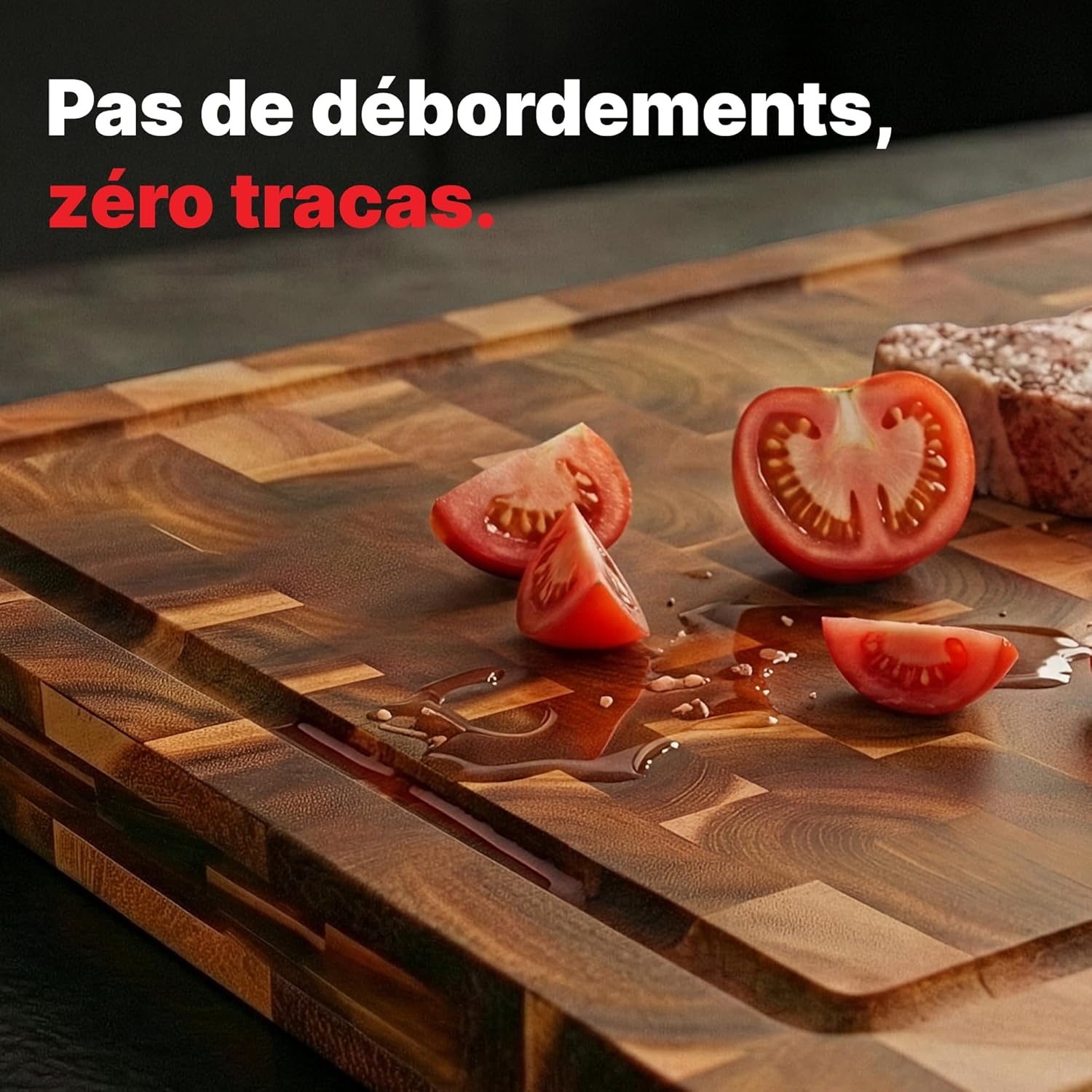 Detalle 2 de Matakumi Planche à Découper en Bois d’Acacia – Planche Double Face 40 x 30 cm avec Poignées et Rigole