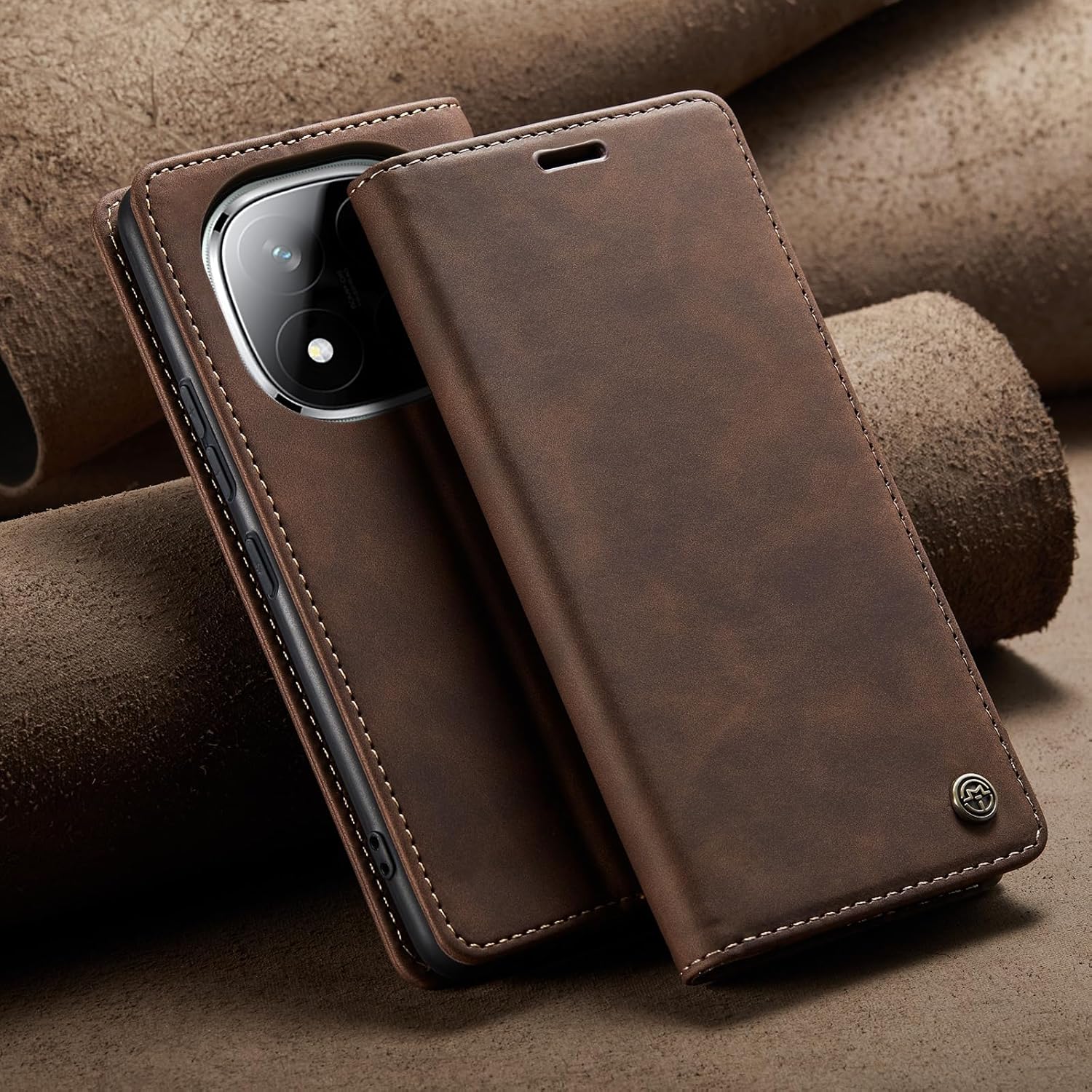 Thumbnail 2 de Monweicz Handyhülle für Xiaomi Poco X7 5G – Premium Flip-Case mit Kartenfach, Magnetverschluss und Standfunktion (Kaffee)