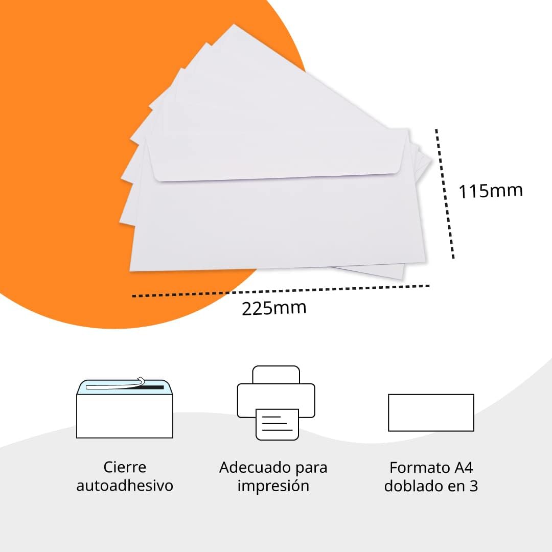 Detalle 2 de Buste di carta bianca americana senza finestra con chiusura autoadesiva – Offitura (500 pezzi)