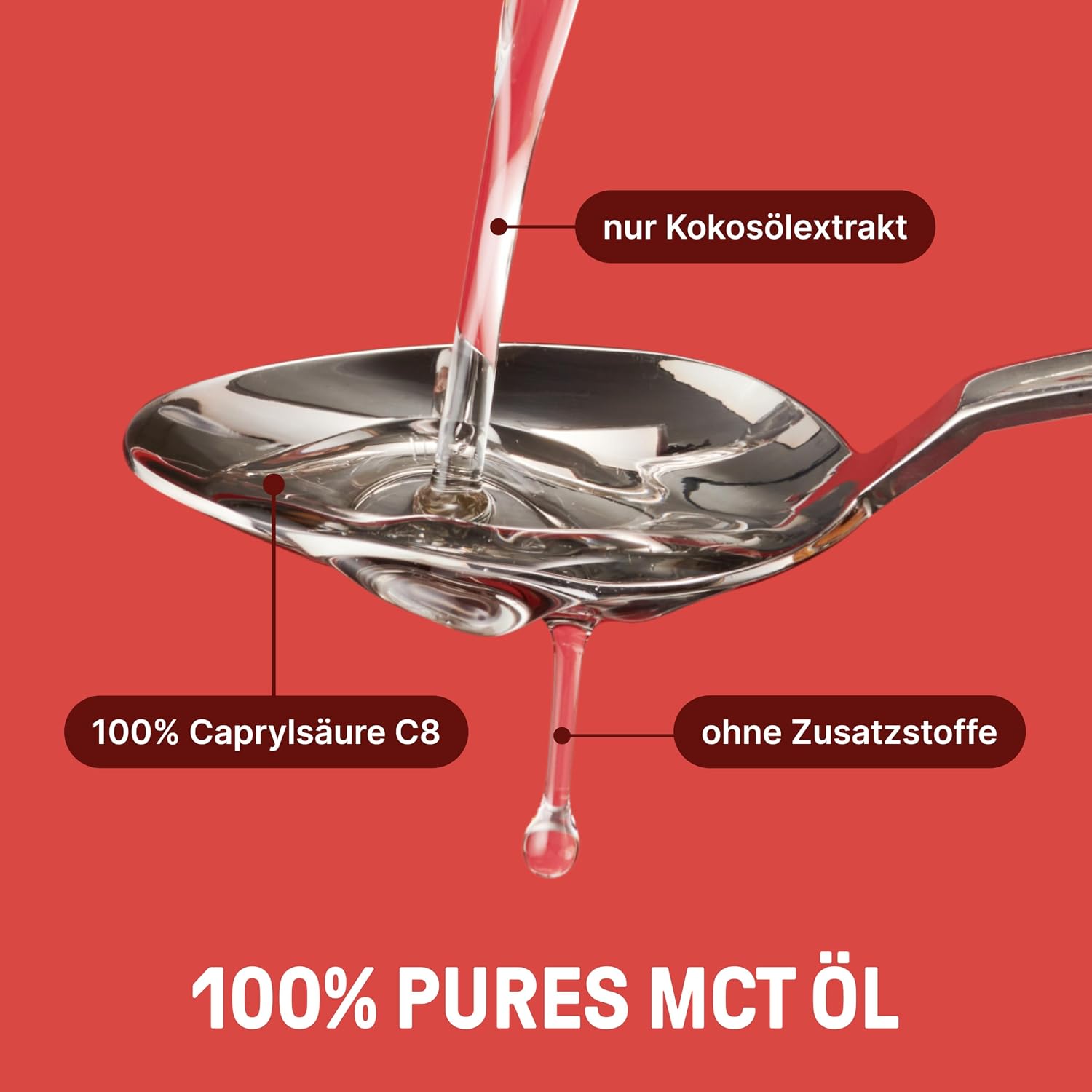 Detalle de Braineffect MCT-Öl C8 aus Kokosöl (Reiner Extrakt), 1 Liter – für Low Carb, Paleo & ketogene Ernährung
