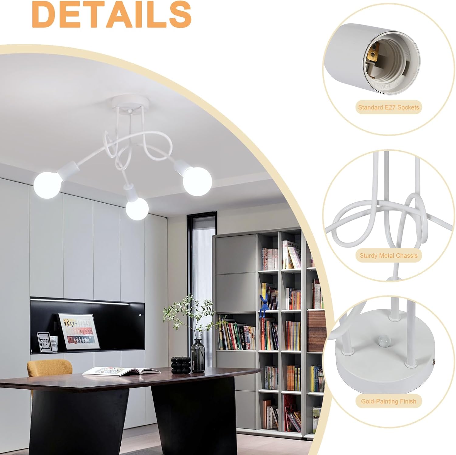 Detalle de Toolight lampadario industriale bianco a 3 luci E27 Ø40 cm (lampadine escluse)