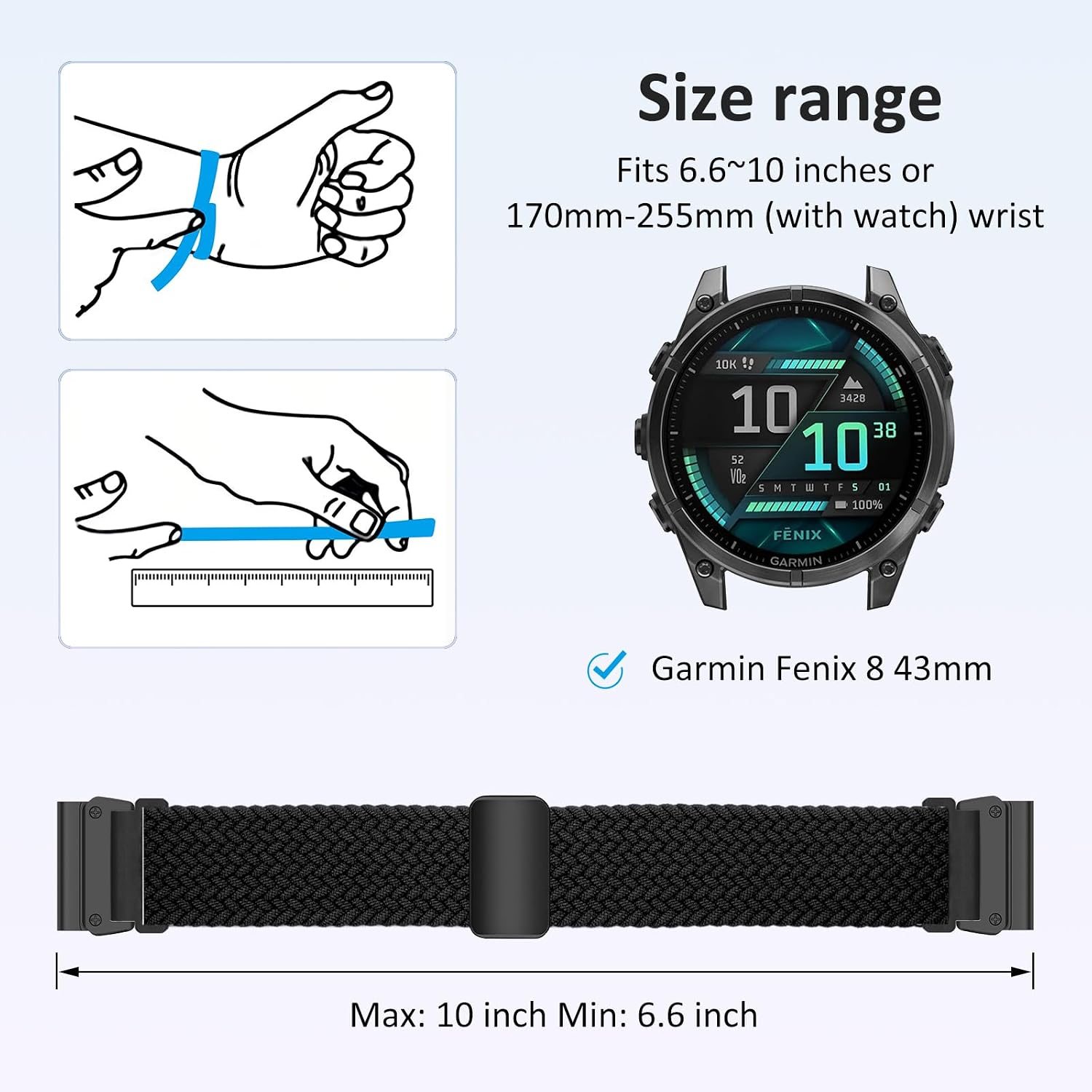 Detalle de RosMank 20mm Quickfit Braided Nylon Watch Band for Garmin Fenix and Instinct Series