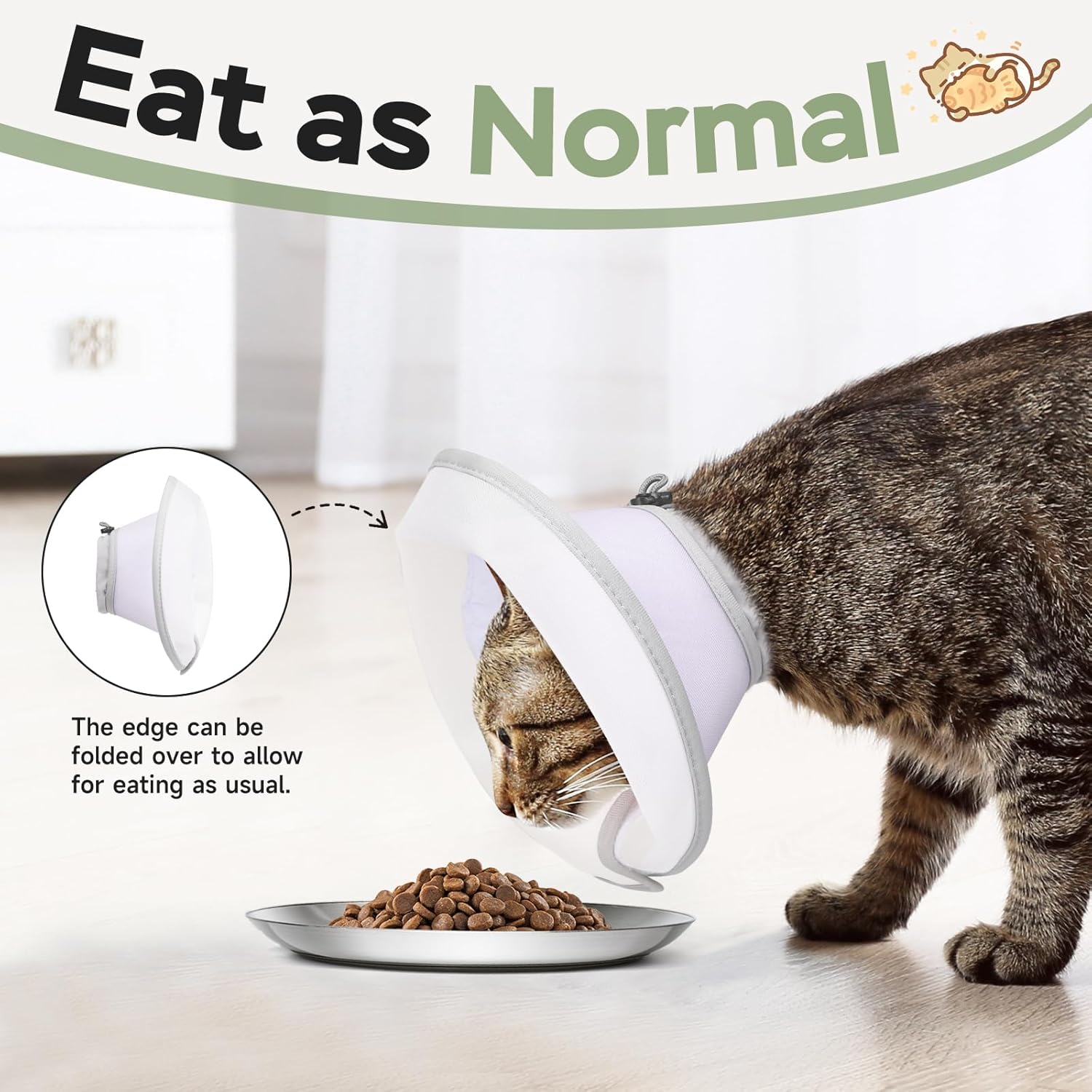 Detalle de Supet Cat Cone Collar Soft (Light Purple, M) – soft, waterproof recovery cone for post-surgery licking control