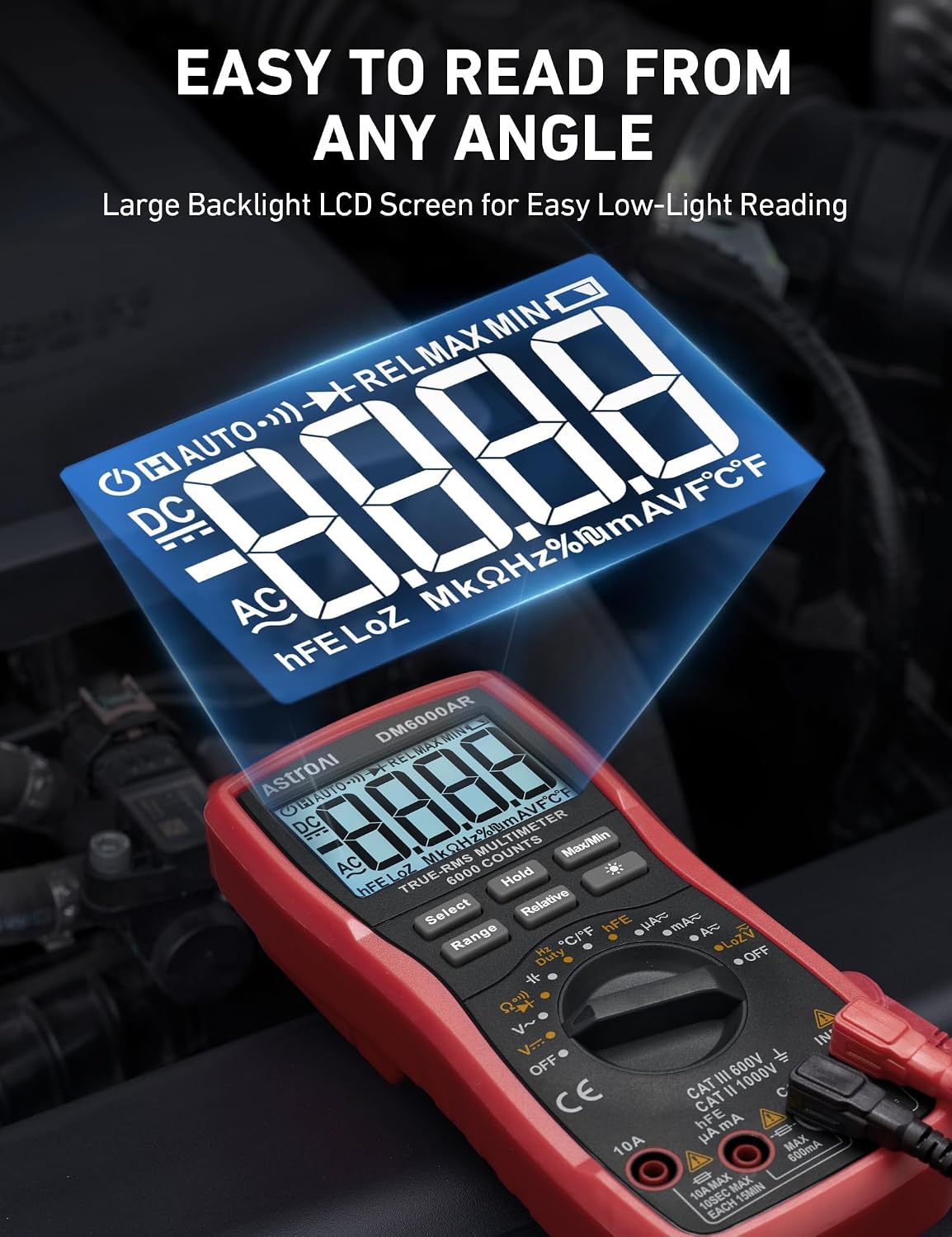 Detalle de AstroAI DM6000AR Digital Multimeter, 6,000 Counts, True RMS, Auto-Ranging