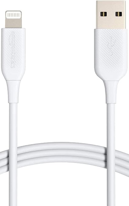 Detalle de Amazon Basics Cable Lightning a USB-A para iPhone, Blanco, 0.9 m