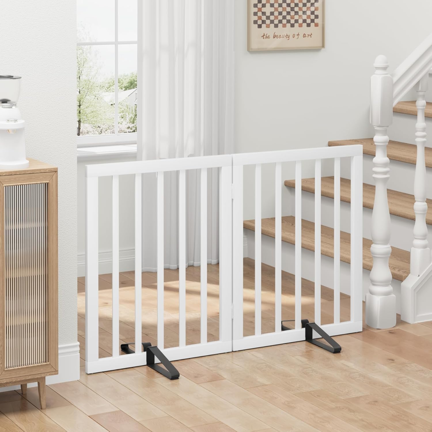 Thumbnail 5 de Algherohein freistehendes Hundegitter für Türen, faltbar (2 Paneele, weiß) – Welpen- & Haustiergitter für den Innenbereich