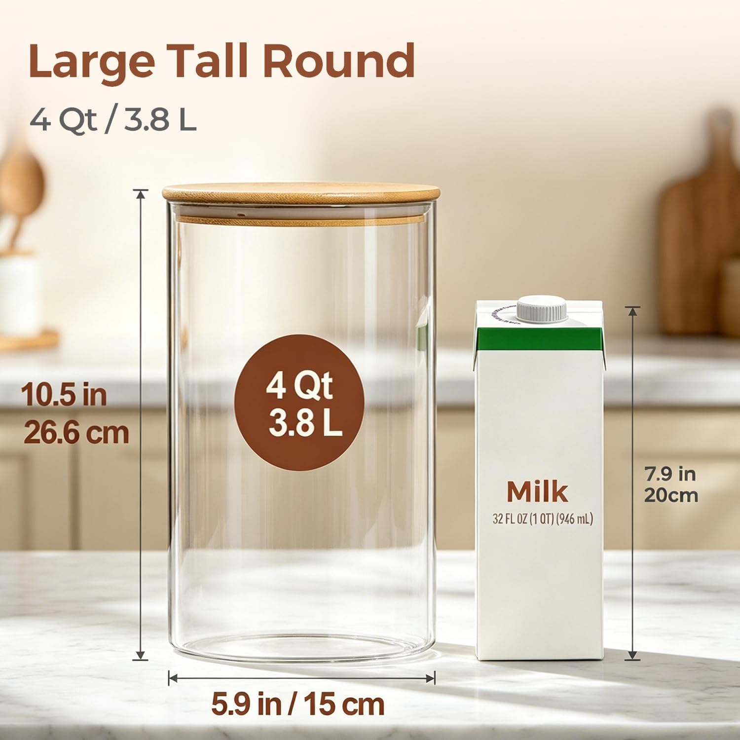 Thumbnail 1 de ComSaf 2Pcs Large Glass Storage Containers with Lids (4Qt / 1 Gallon Wide Mouth) for Pantry Organization
