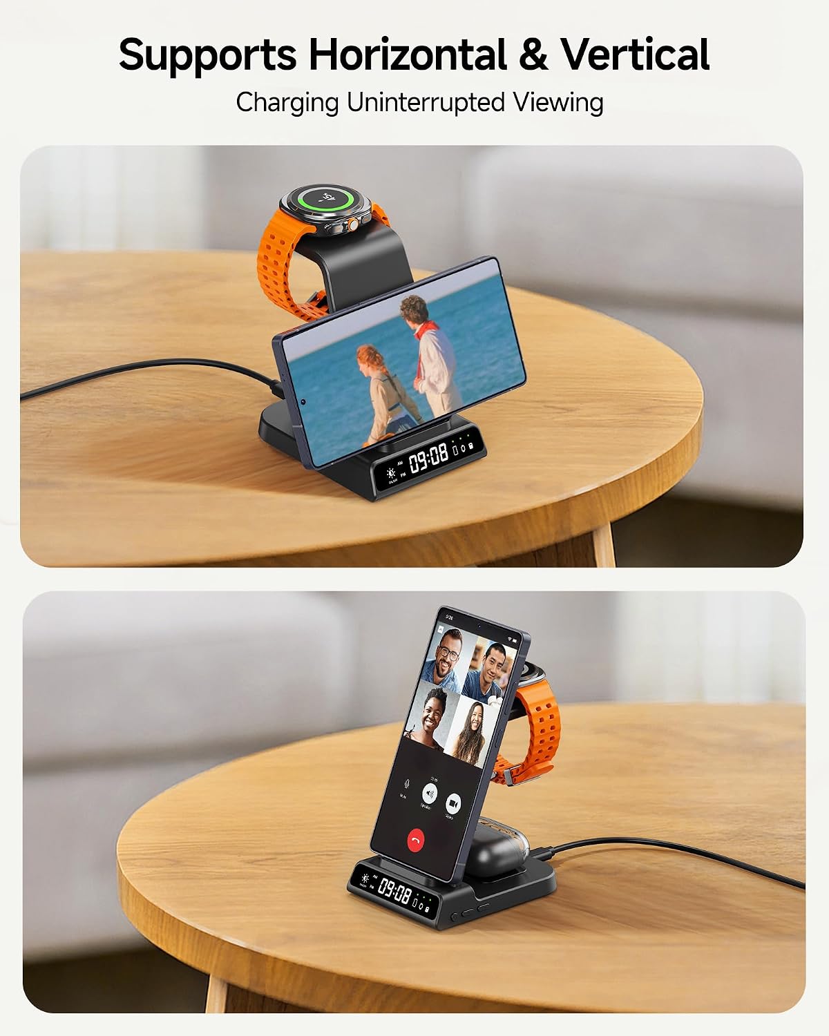 Detalle de Station de charge sans fil 3-en-1 pour Samsung S25 Ultra (sans adaptateur) compatible Galaxy S/Z, Watch et Buds
