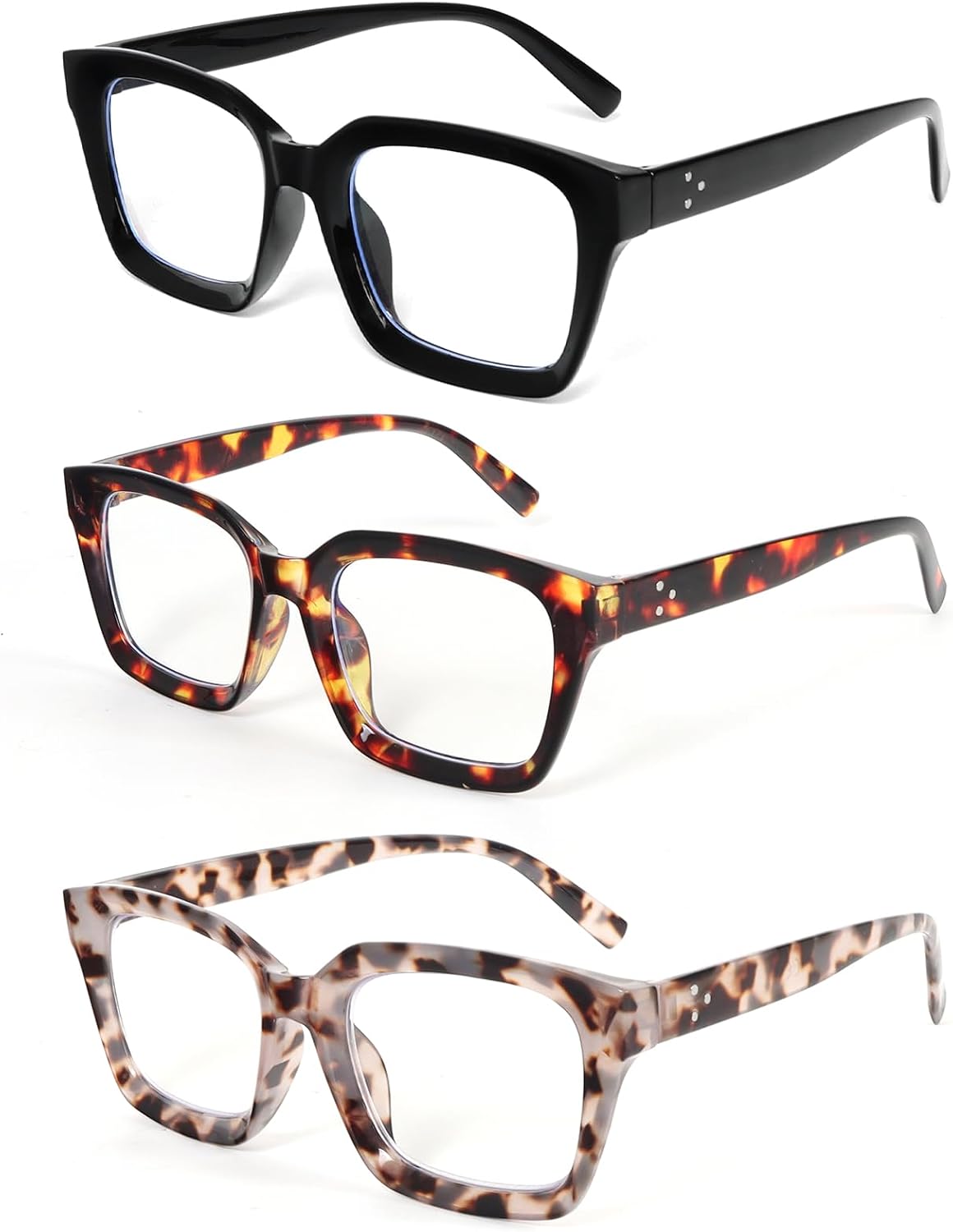 Detalle de KoKoBin 3 Pack Oversized Reading Glasses for Women – Blue Light Blocking, Large Frames