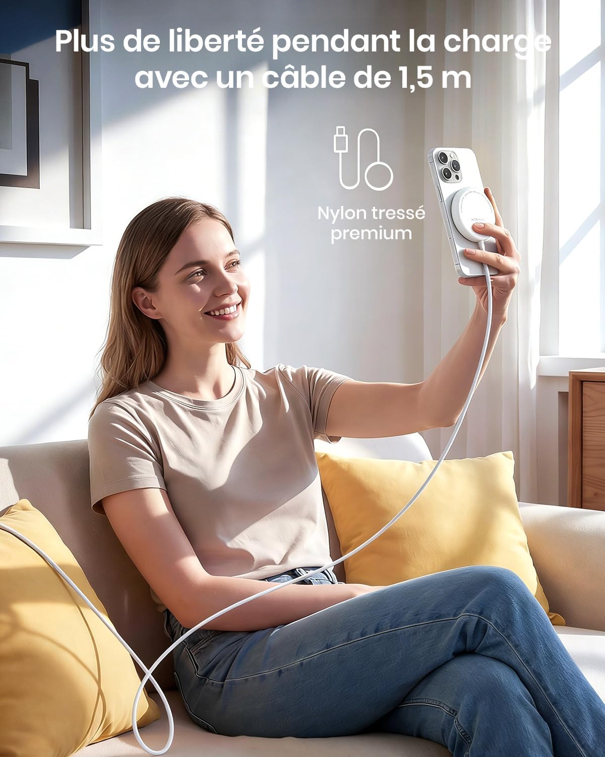 Thumbnail 6 de Chargeur sans Fil magnétique Qi2 25 W avec câble 1,5 m et adaptateur 30 W – Magnétique Mag-Safe, compatible iPhone et Pixel