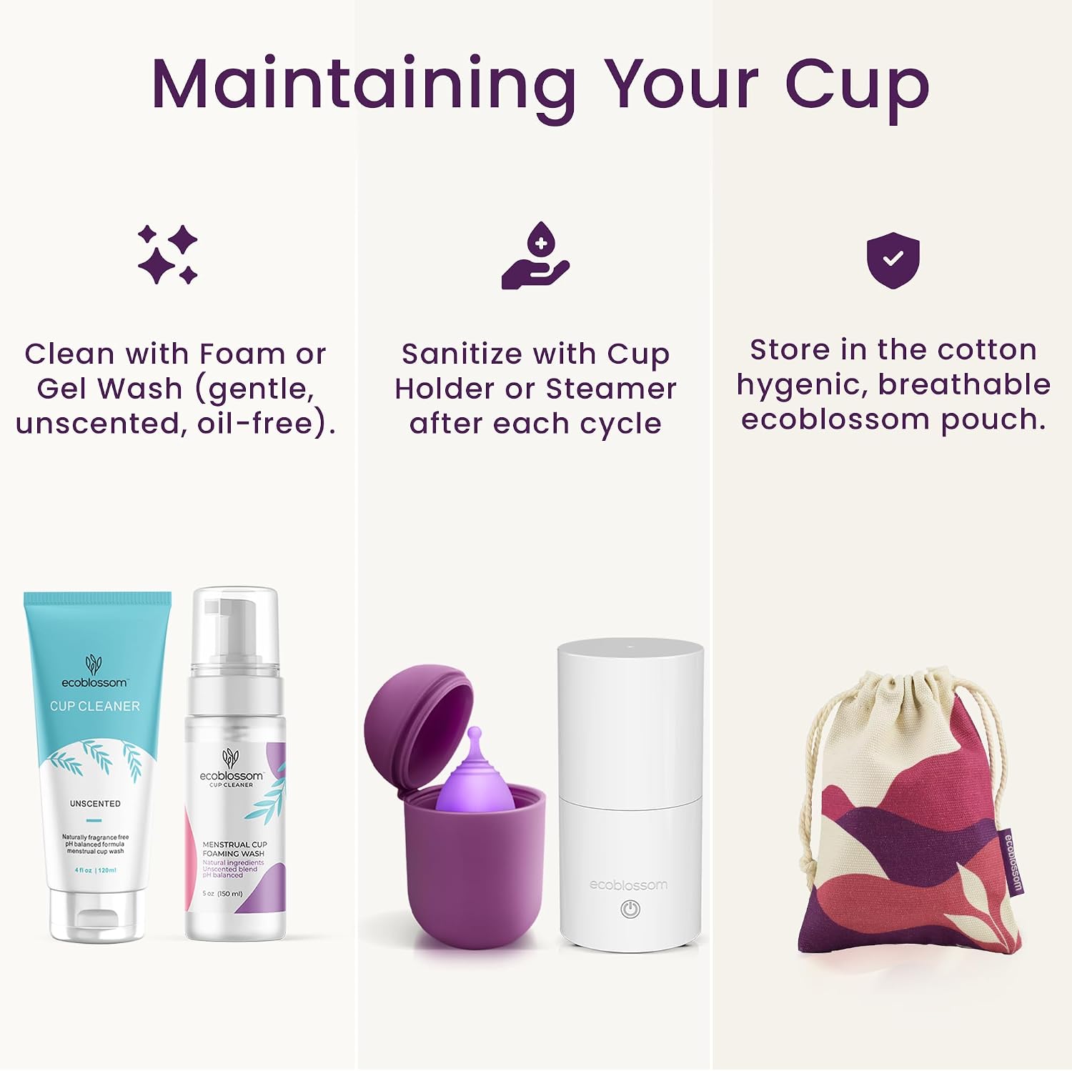 Thumbnail 5 de EcoBlossom Reusable Menstrual Cup Set – 2 Large Medical-Grade Silicone Cups