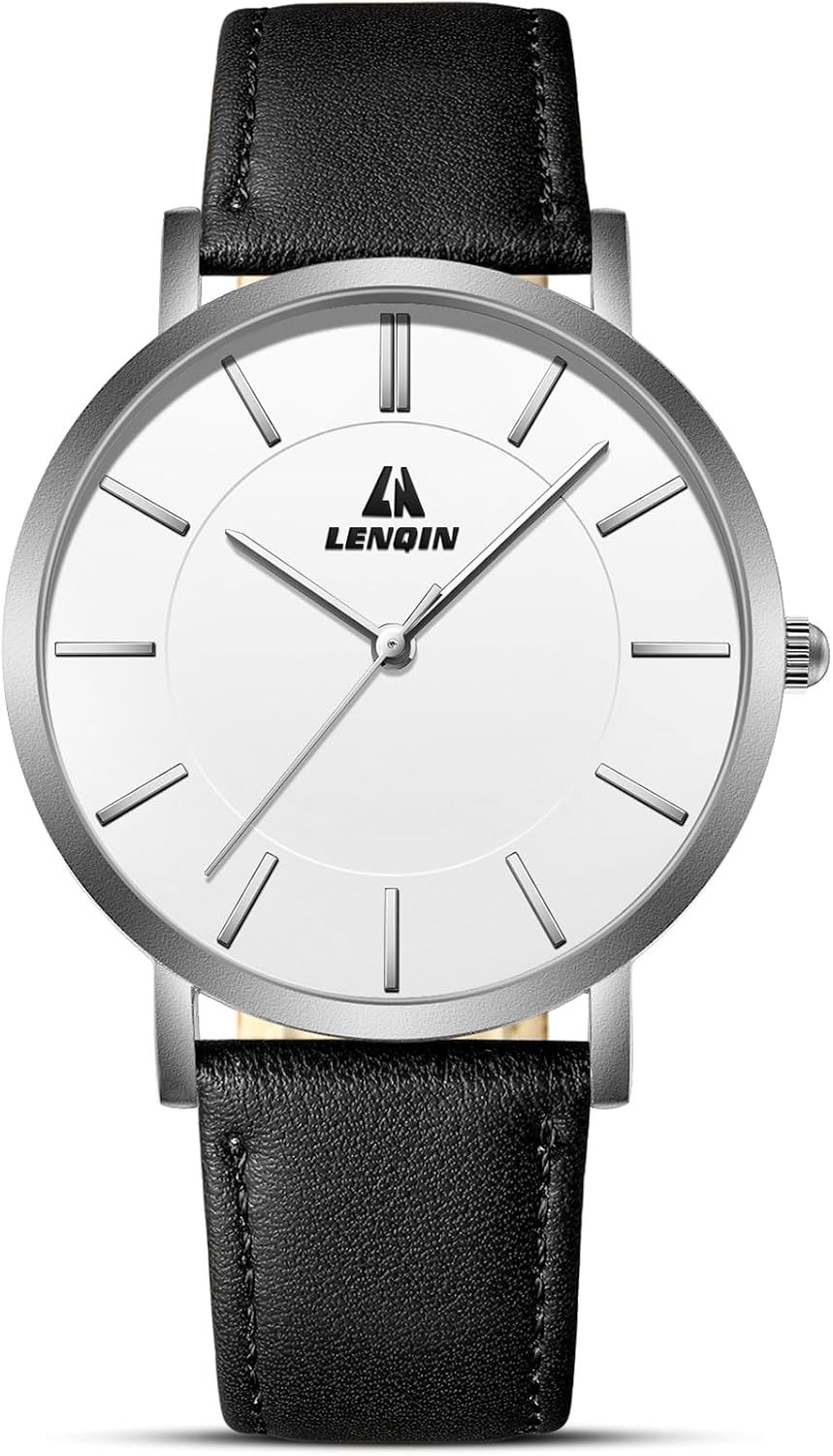 Detalle de LN LENQIN Herren Analog-Uhr mit Lederband, quarzgetrieben, 30 m wasserdicht (Mineralglas)