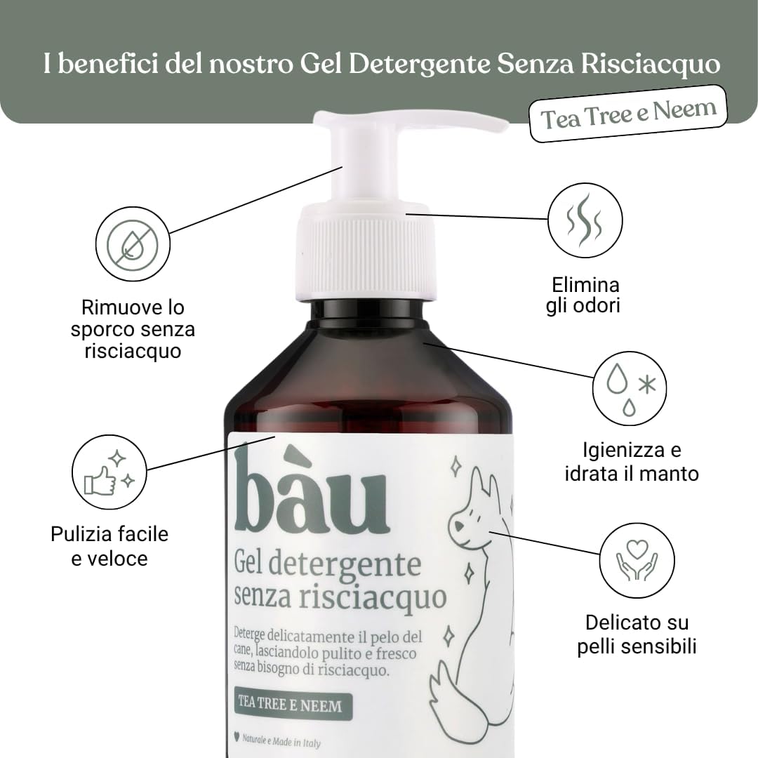 Detalle 2 de Bau Shampoo Secco per Cani — Gel Detergente Senza Risciacquo con Aloe Vera, 250 ml