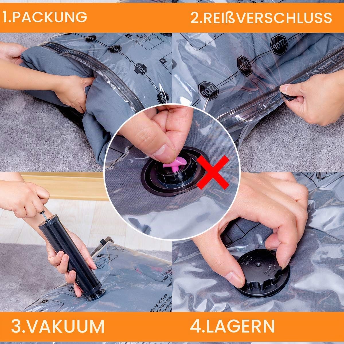 Detalle 2 de Vakuumbeutel-Set für Kleidung, Bettdecken & Kissen – 10-tlg Jumbo/ Large, luftdicht & wiederverwendbar